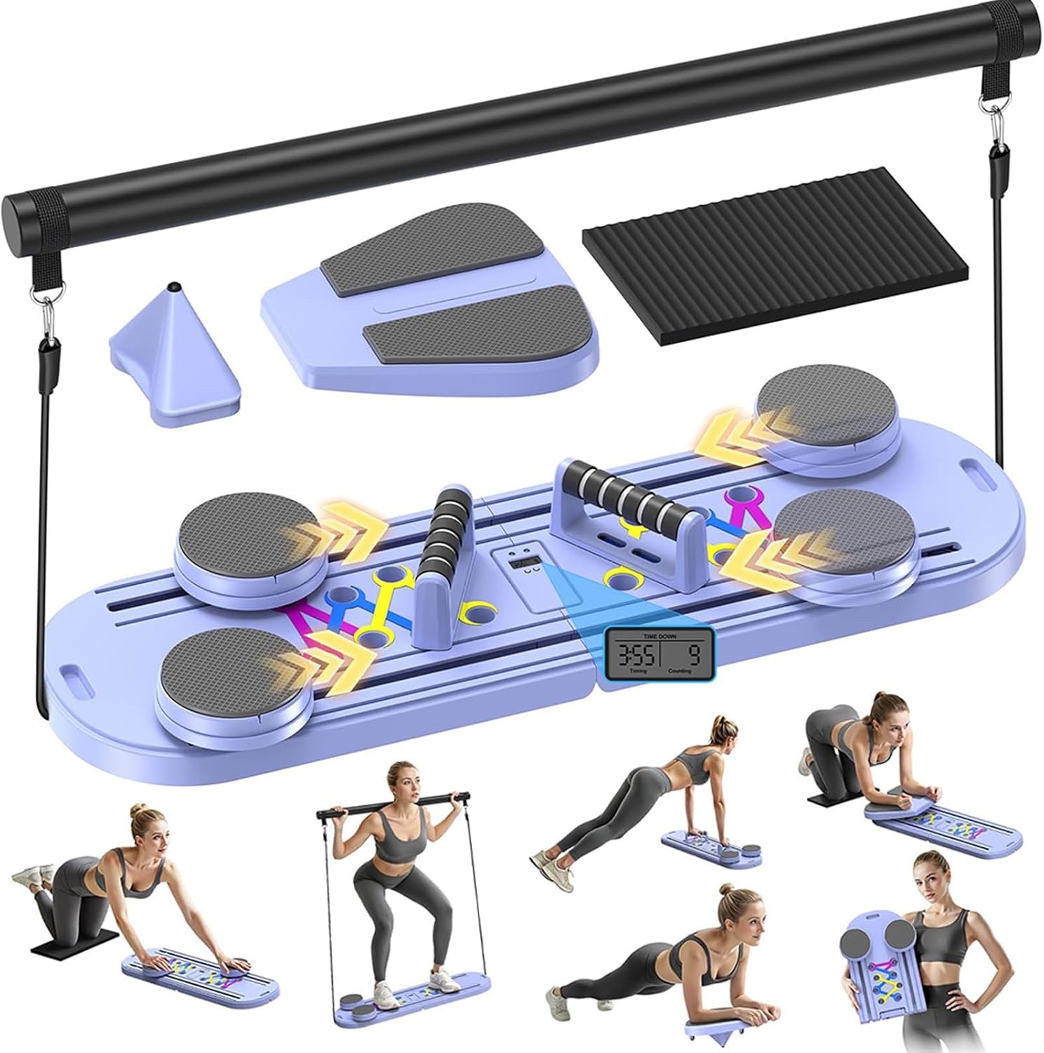 Pilates Board,Foldable ReformerPilates Equipment with Timer, Multi-PurposePURPLE