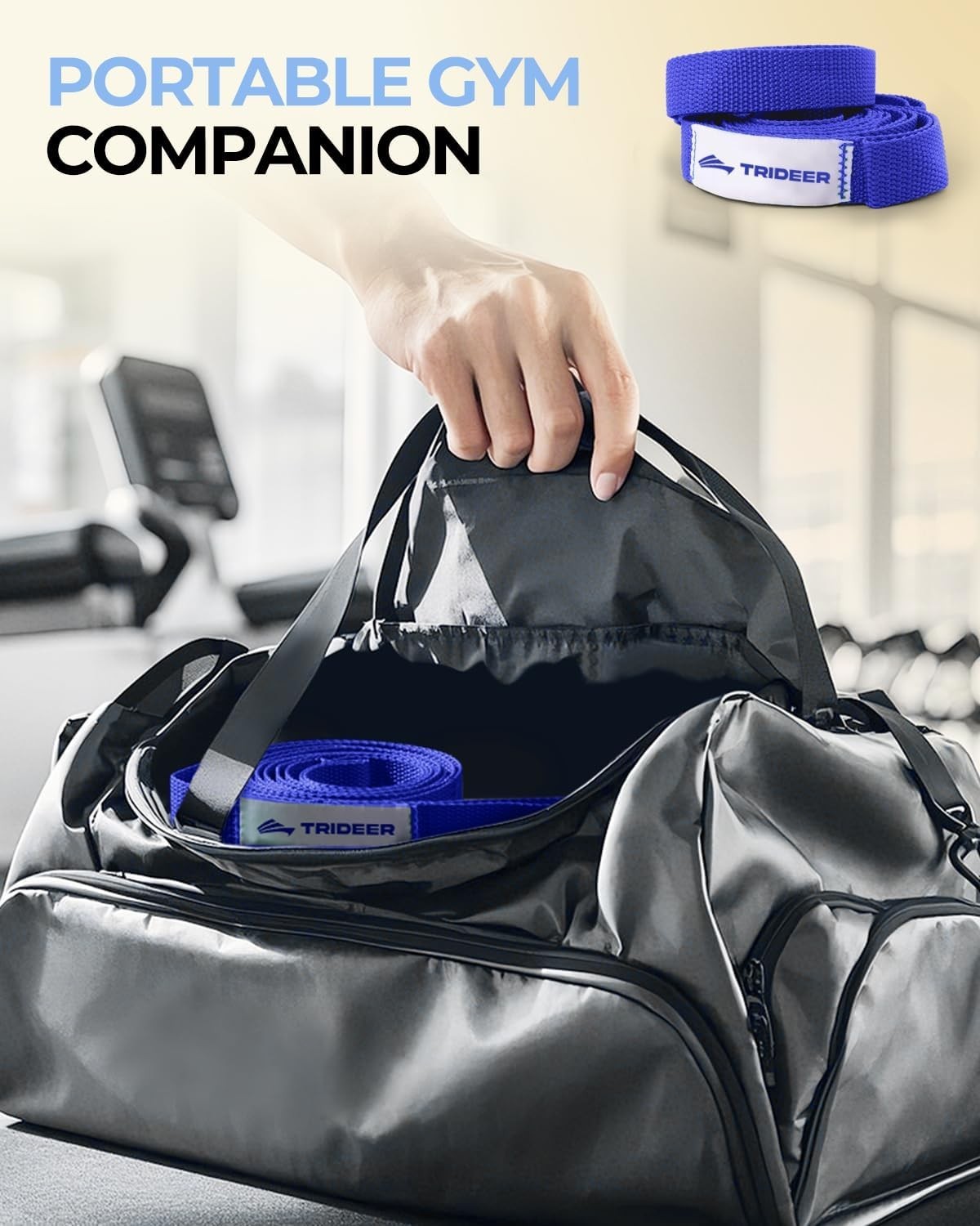 Durable Deep Blue 10-Loop Stretch Strap for Yoga, Pilates & Physical Therapy