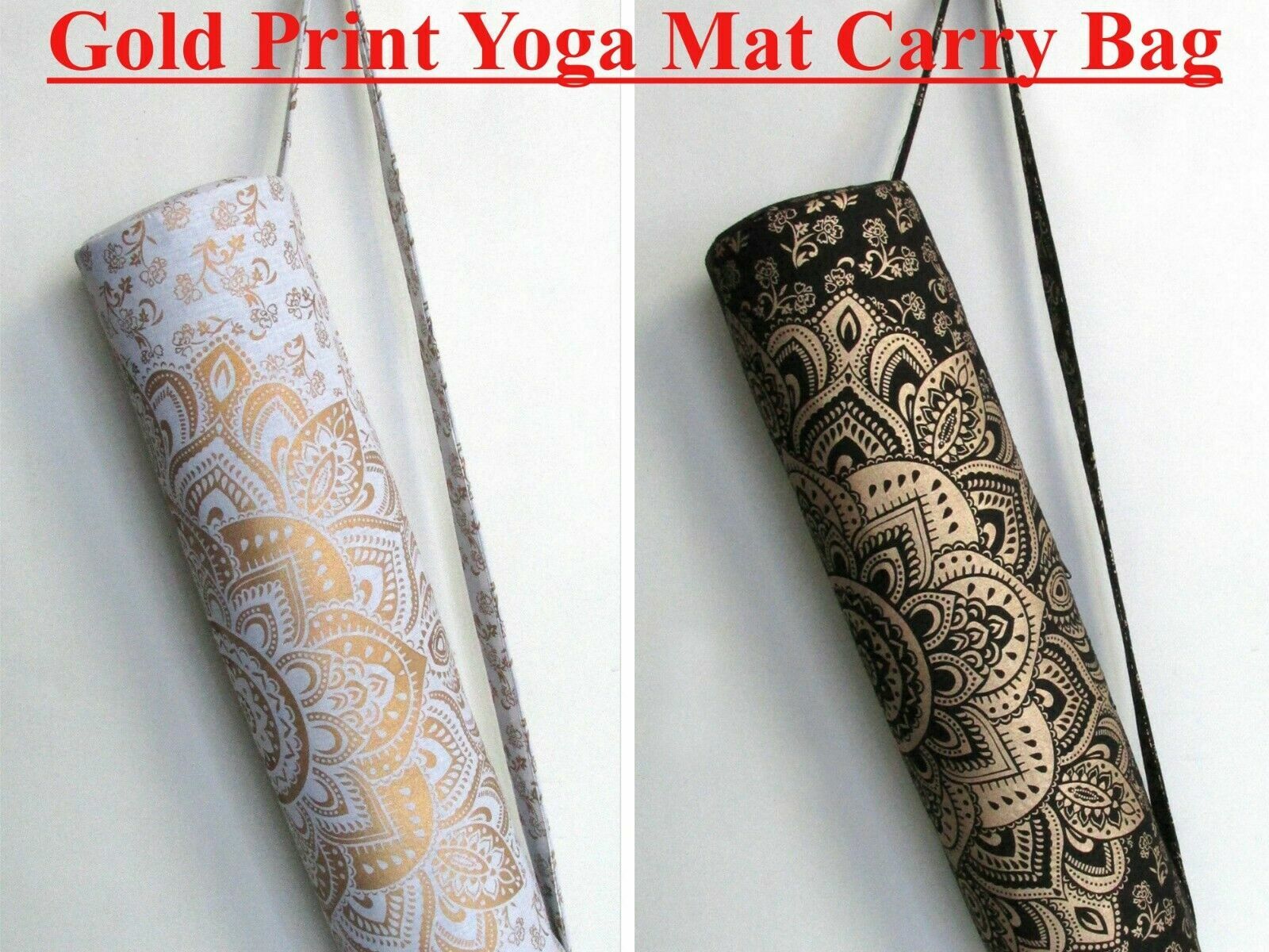 Handmade Indian Mandala Gold Printed Yoga Mat Bag With Shoulder Strap Yoga Bags