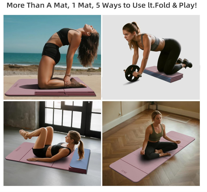 Foldable Yoga Mat, Environmental Sports Mat, Odorless TPE Material 71 x 24 inche
