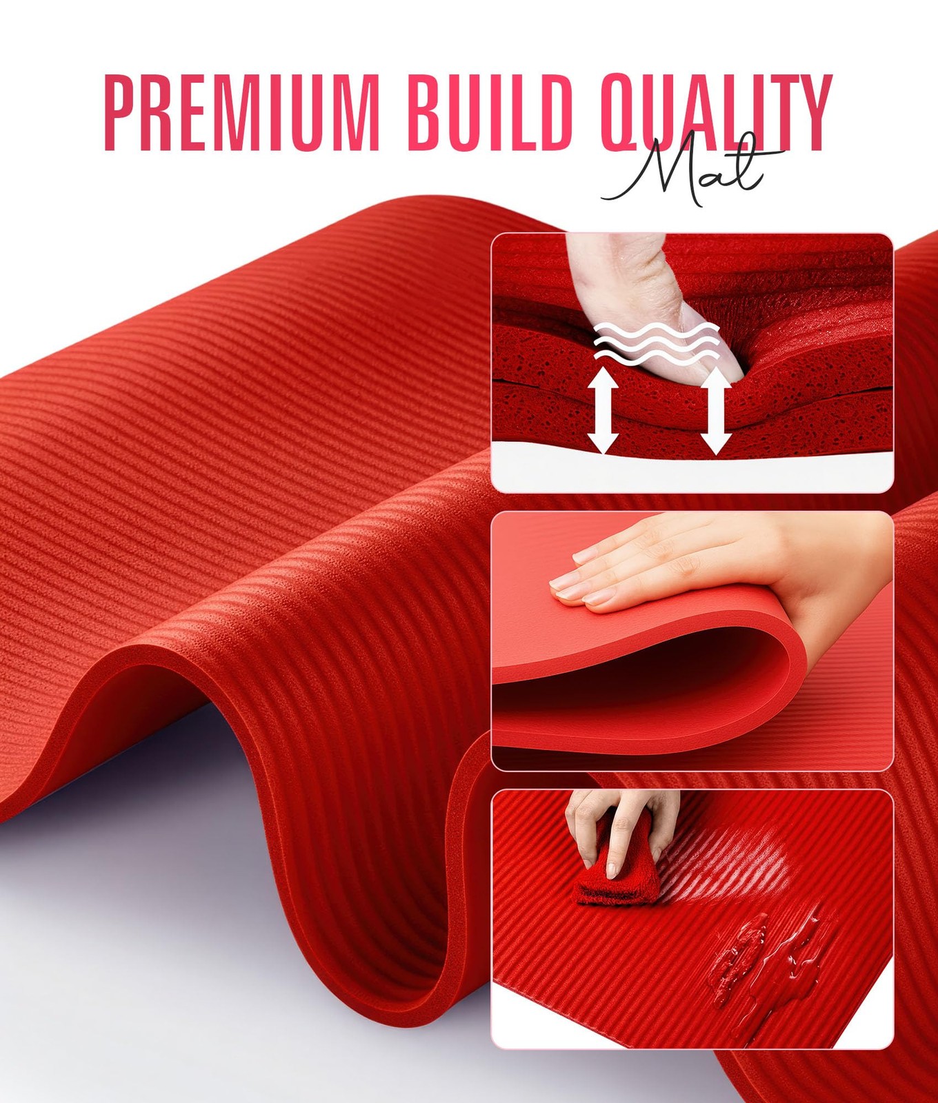 ROMIX Yoga Mat Thick 2/5 Inch (10mm), 72&Prime;L x 24&Prime;W 180 x 60 x 1 CM, Red