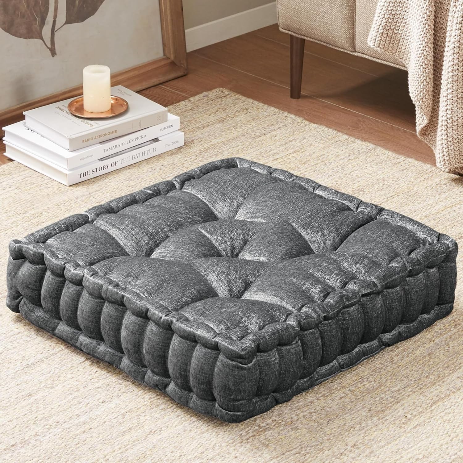 Large Chenille Floor Pillow 20x20x5 Inches Meditation Yoga Cushion Lounge