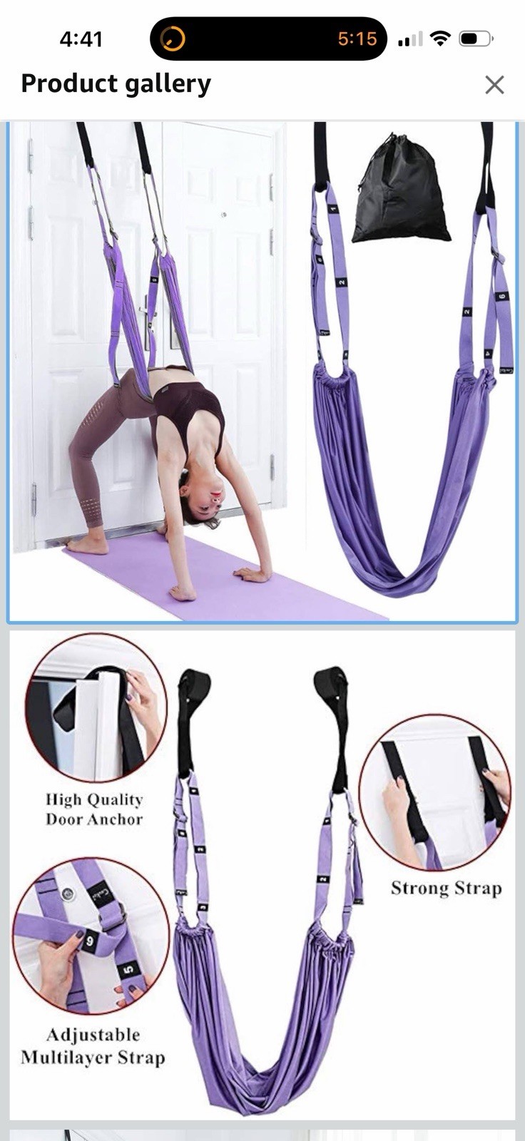 Yoga Stretching Strap, Adjustable Height Leg Stretcher Waist Back Stretch Band