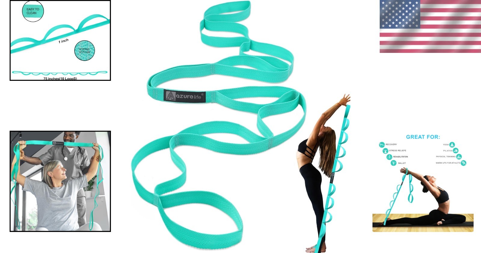 Professional Yoga Strap – 76” Durable Stretching with Illustrated Guide