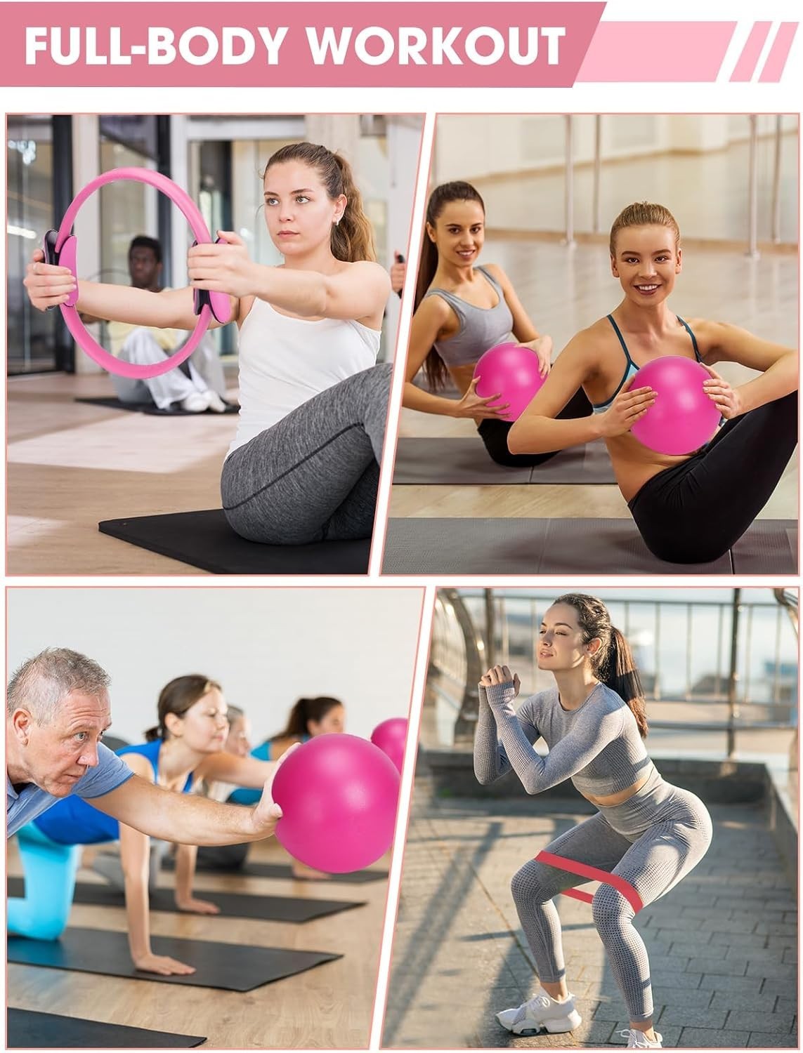 Versatile Pink Pilates Essentials Kit – Circle, Ball, Bands for All Levels