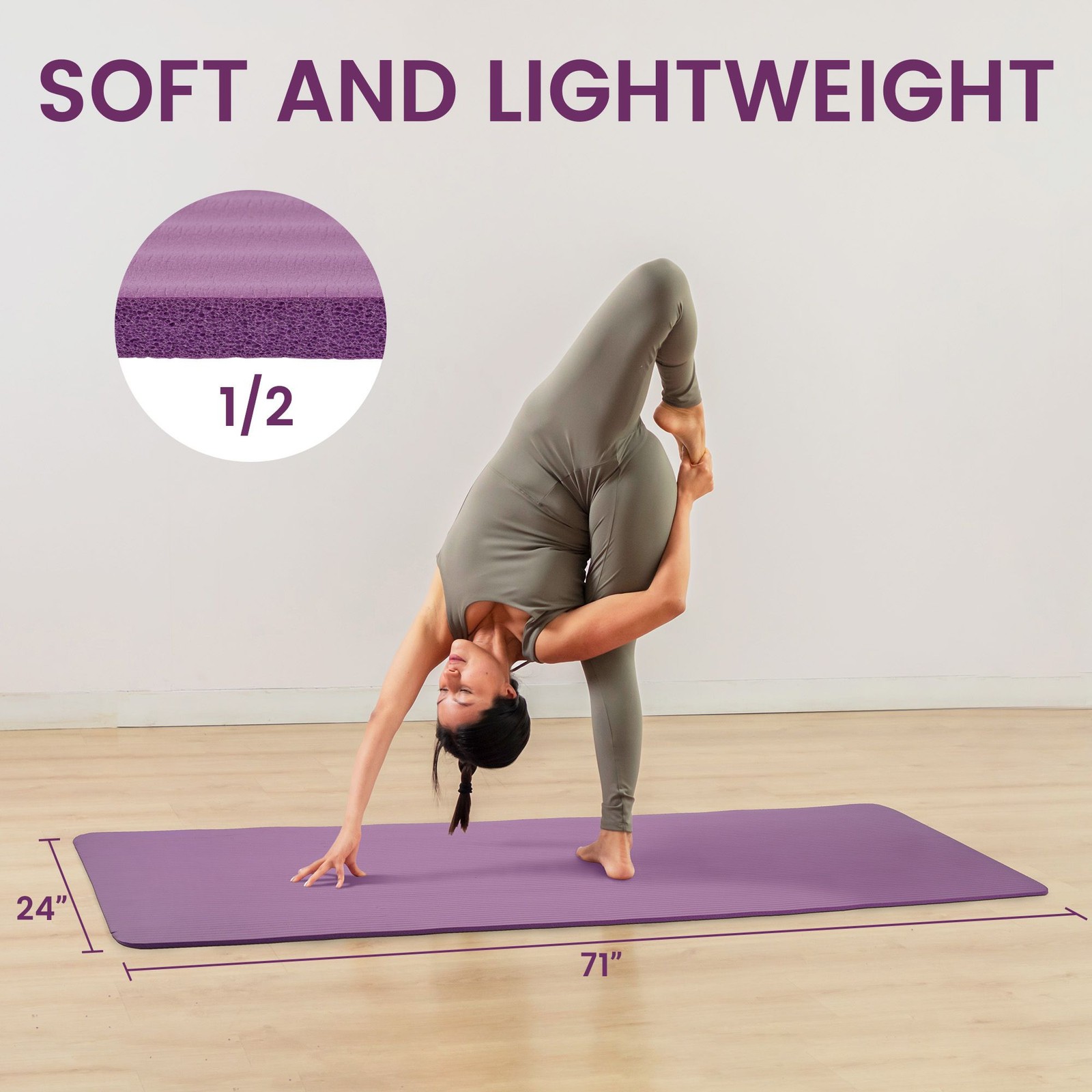 Fitvids 1/2&Prime; Thick High Density Exercise Yoga Mat, Carrying Strap, Purple (Used)