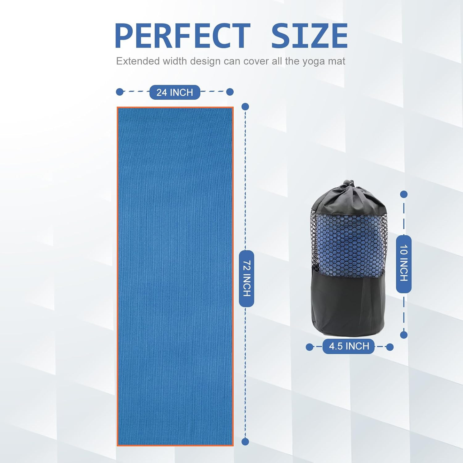 2 Pack Hot Yoga Towels Non Slip Grip Dot Sweat Absorbent 72×24 Blue Set