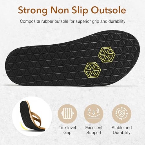 Flip Flops for Women with Arch Support, Women Flip Flops Sandals with 9 Khaki