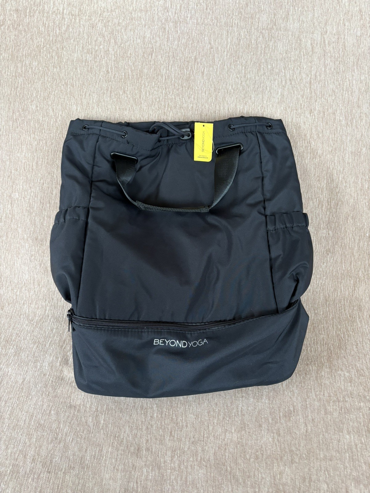 Beyond Yoga Black Convertible Gym Bag Backpack w/ Drawstring & Zip Pocket NWT