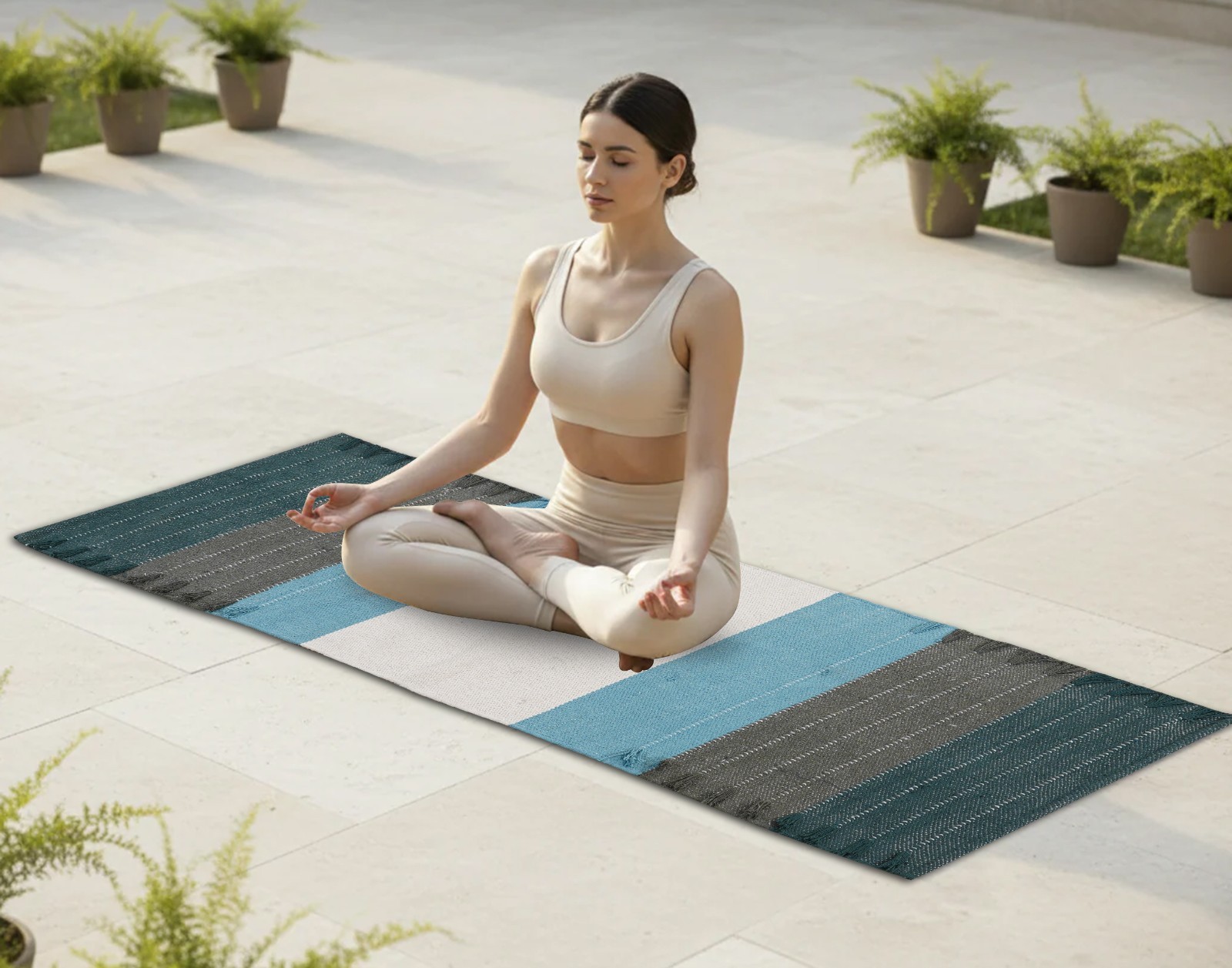 Yoga Mat Thick Non Slip Cotton Exercise Workout Mat Pilates Rug 2×6 FT