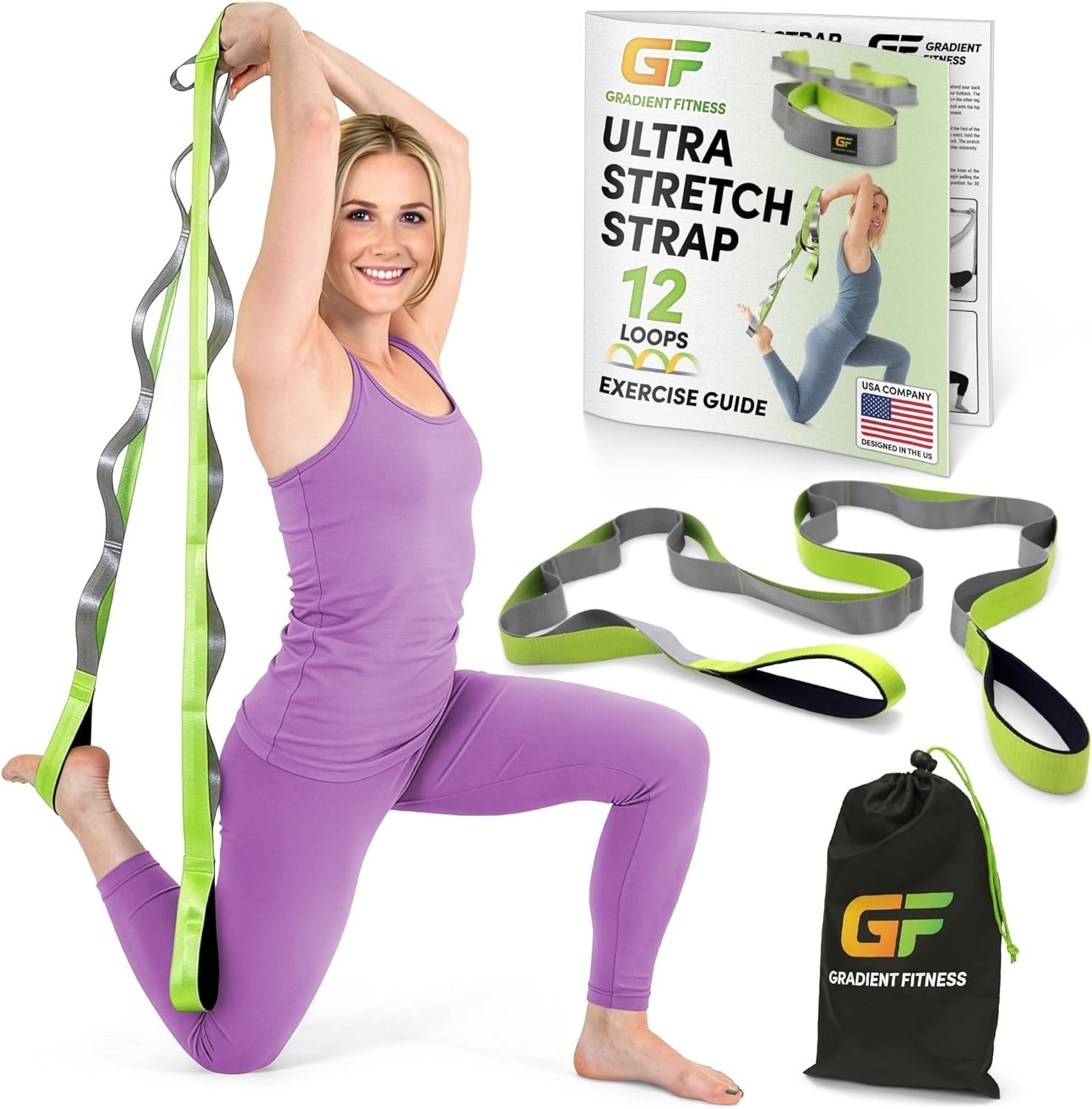 Comfortable, Lightweight Stretching Strap – 1.5 » Wide, 8&prime; Long for Flexibility