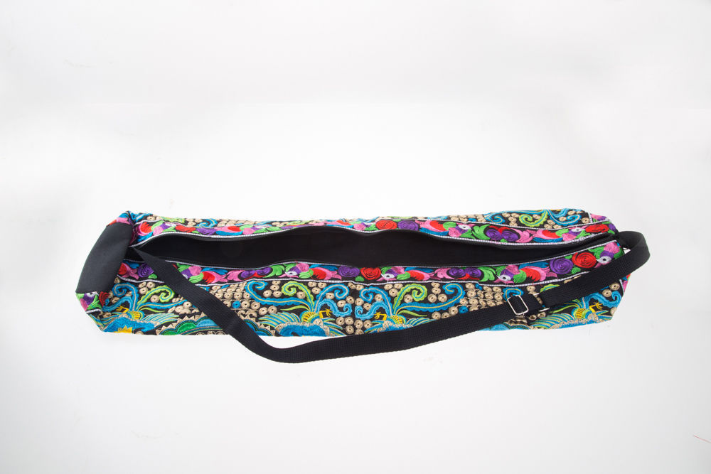 Handmade Fabric Yoga Mat Flower Bag Accessory Carrier Gym Tribal Art Thai Craft