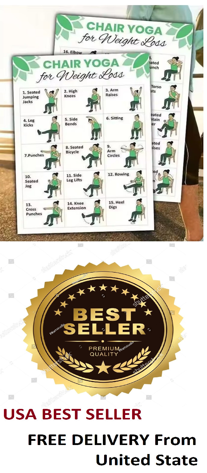 2 Pcs Chair Yoga Chart For Seniors: Simple Exercises For Weight Loss Fitness