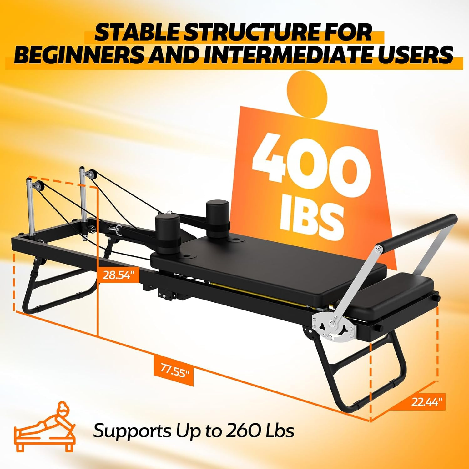 Foldable Pilates Reformer for Home Use, Portable Pilates Machine Reformer with A