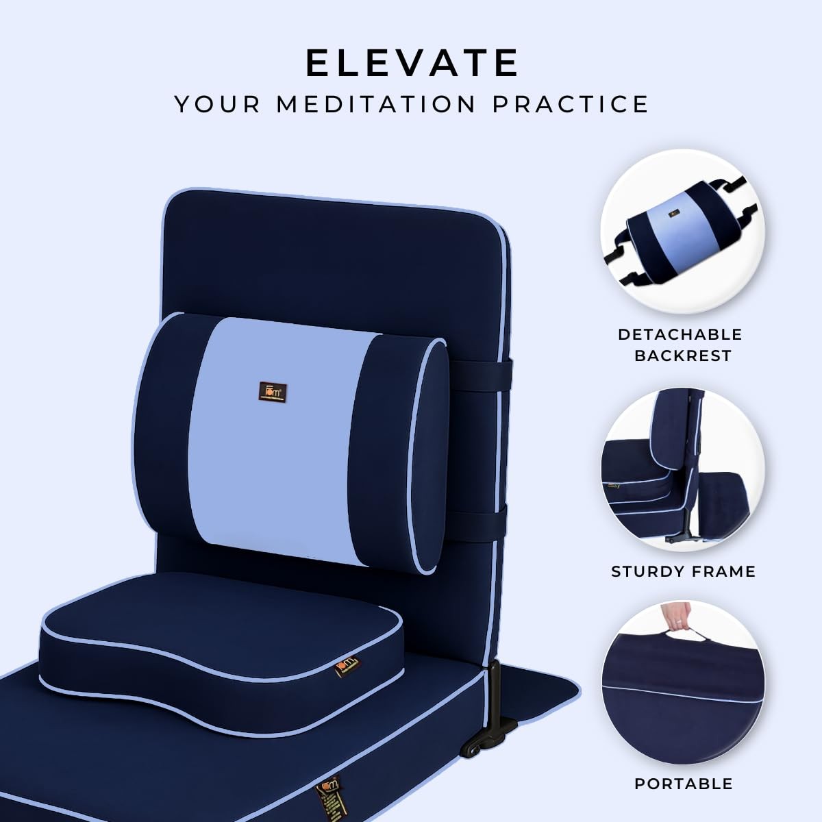 Extra Large Meditation Chair Floor Back Support Yoga Cushion Navy Blue 24×22