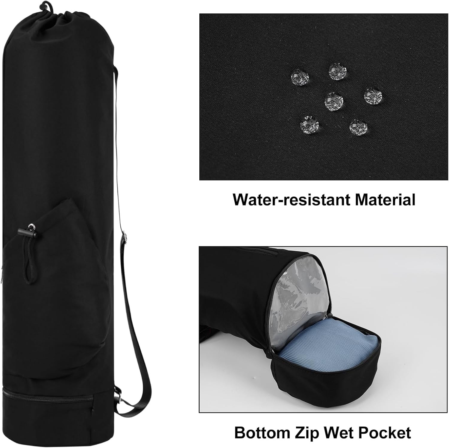 sportsnew Yoga Mat Bag with Water Bottle Pocket and Bottom Wet Pocket, Exercise