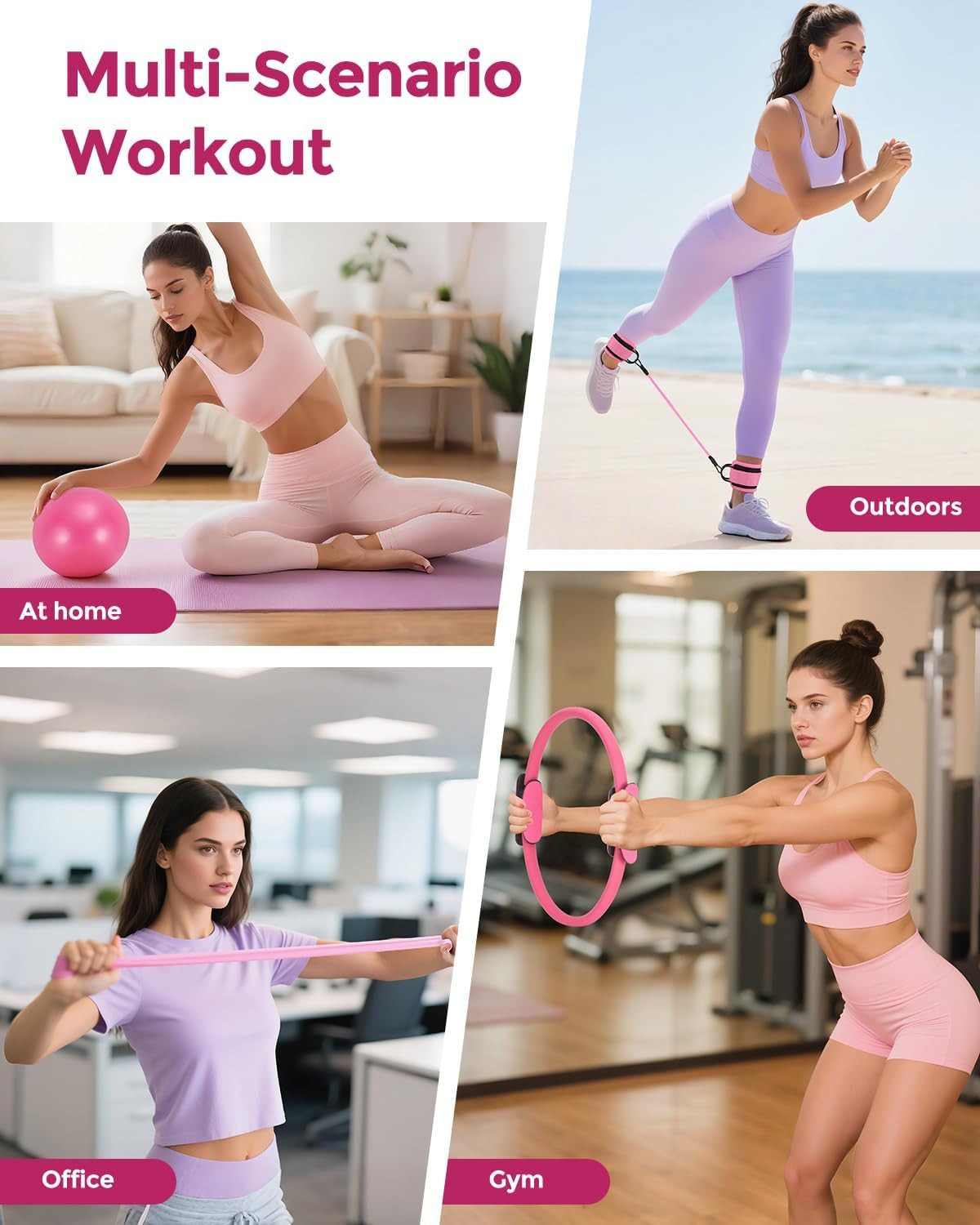 Home Pilates Essentials Kit for Women, Magic Circle Pilates Equipment Ring and B