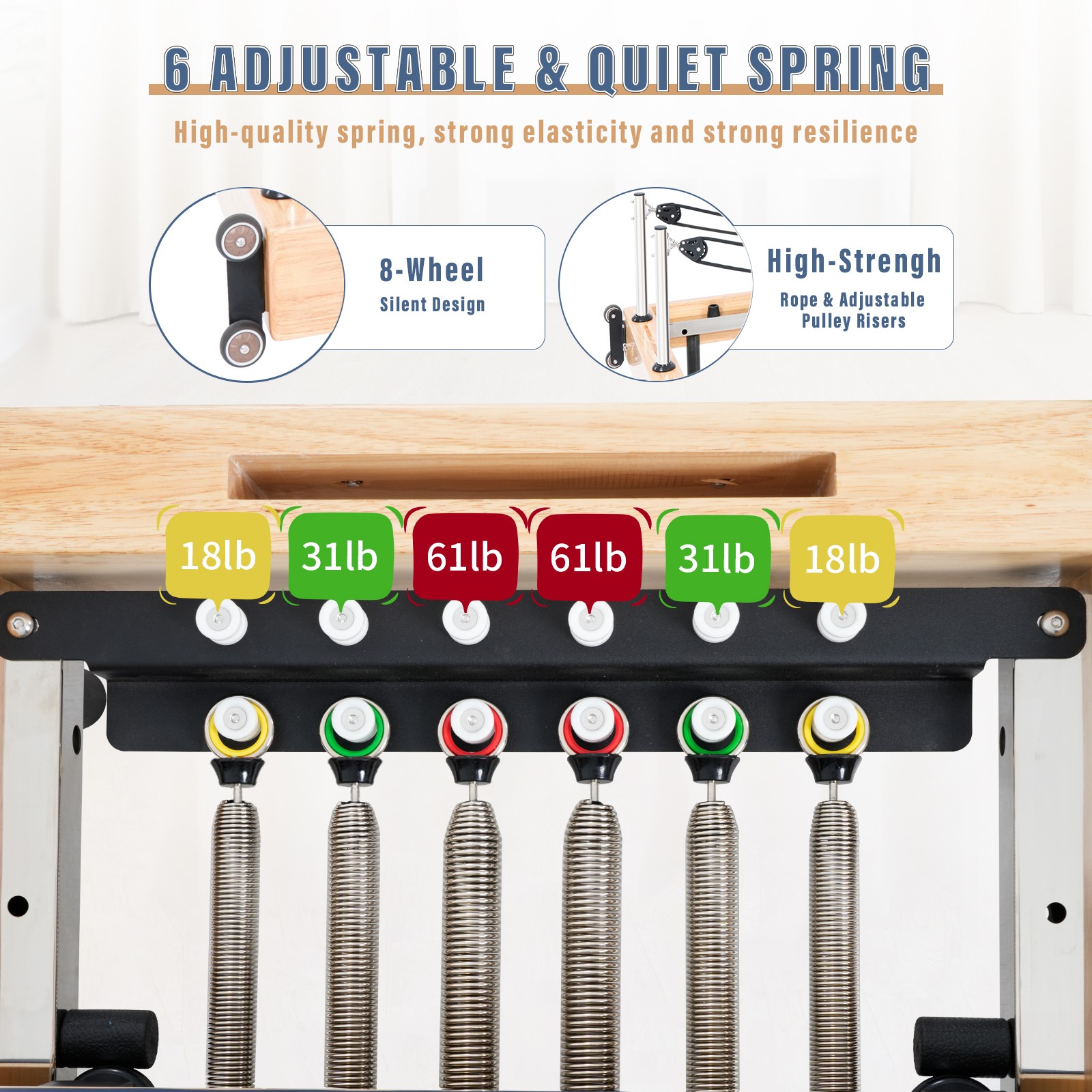H&ZT Foldable Pilates Reformer Machine With Reformer Box Jump Board Foot Strap