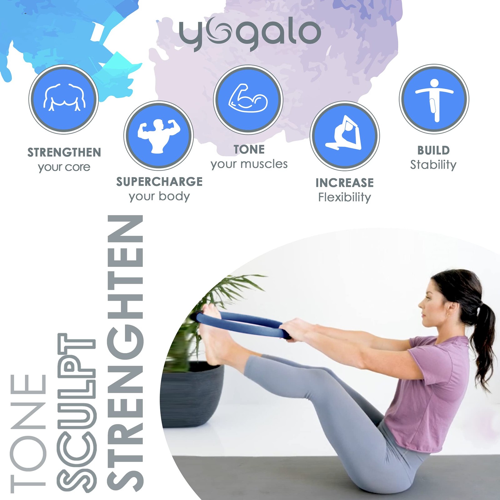 Y O Gayo Pilates Ring and Ball Set with 3 Resistance Bands – Pilates Equipmen…