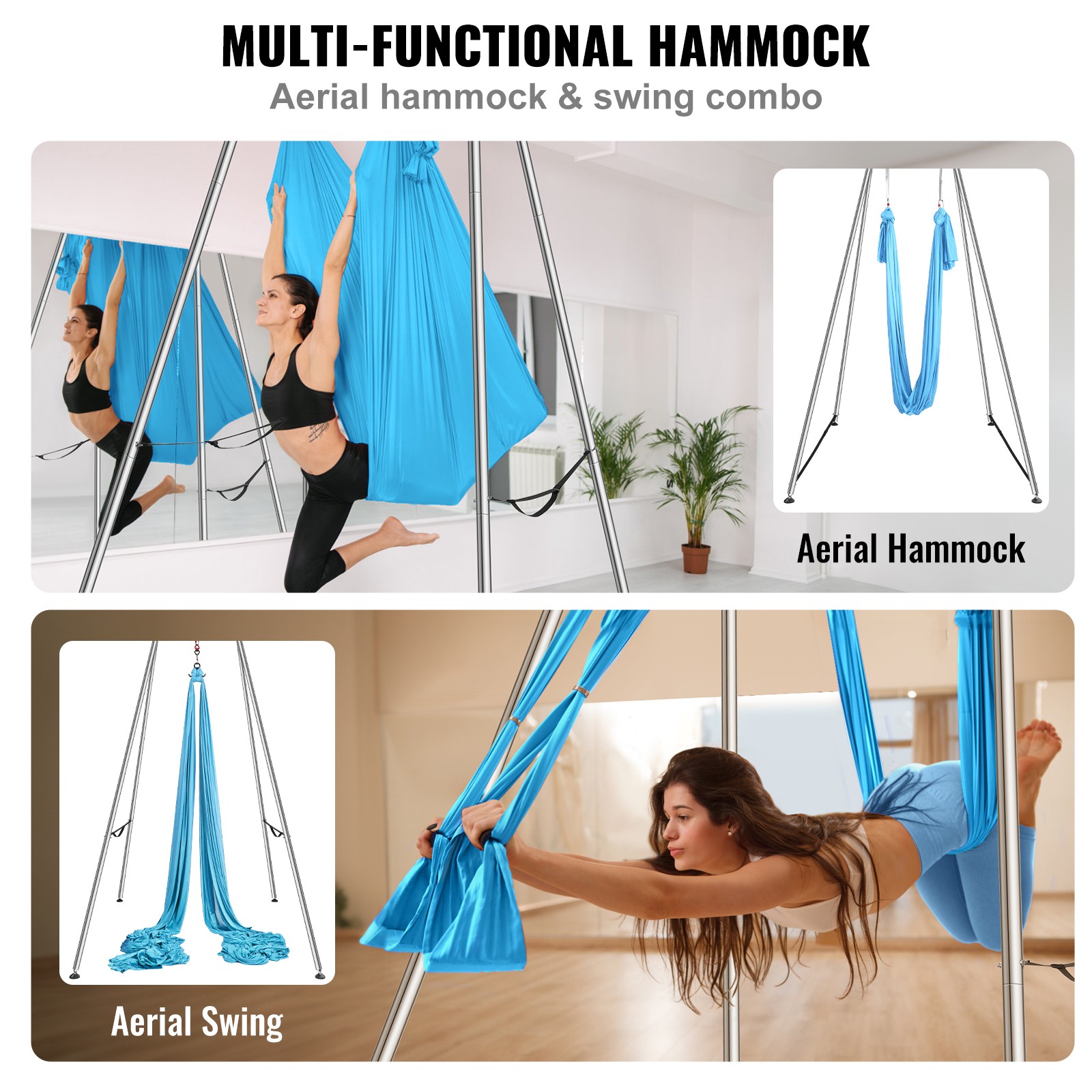 Uimoso Yoga Swing Stand Hammock Aerial Silk Kit 551.15 lbs Load Yoga Frame Blue