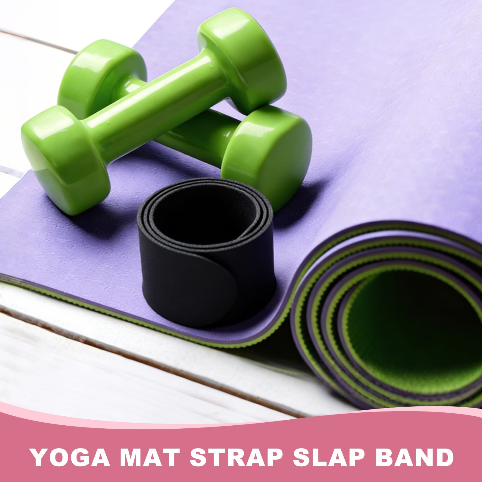 2Pcs Yoga Mat Strap Slap Band One Snap Yoga Mat Slap Band, Purple/Gray