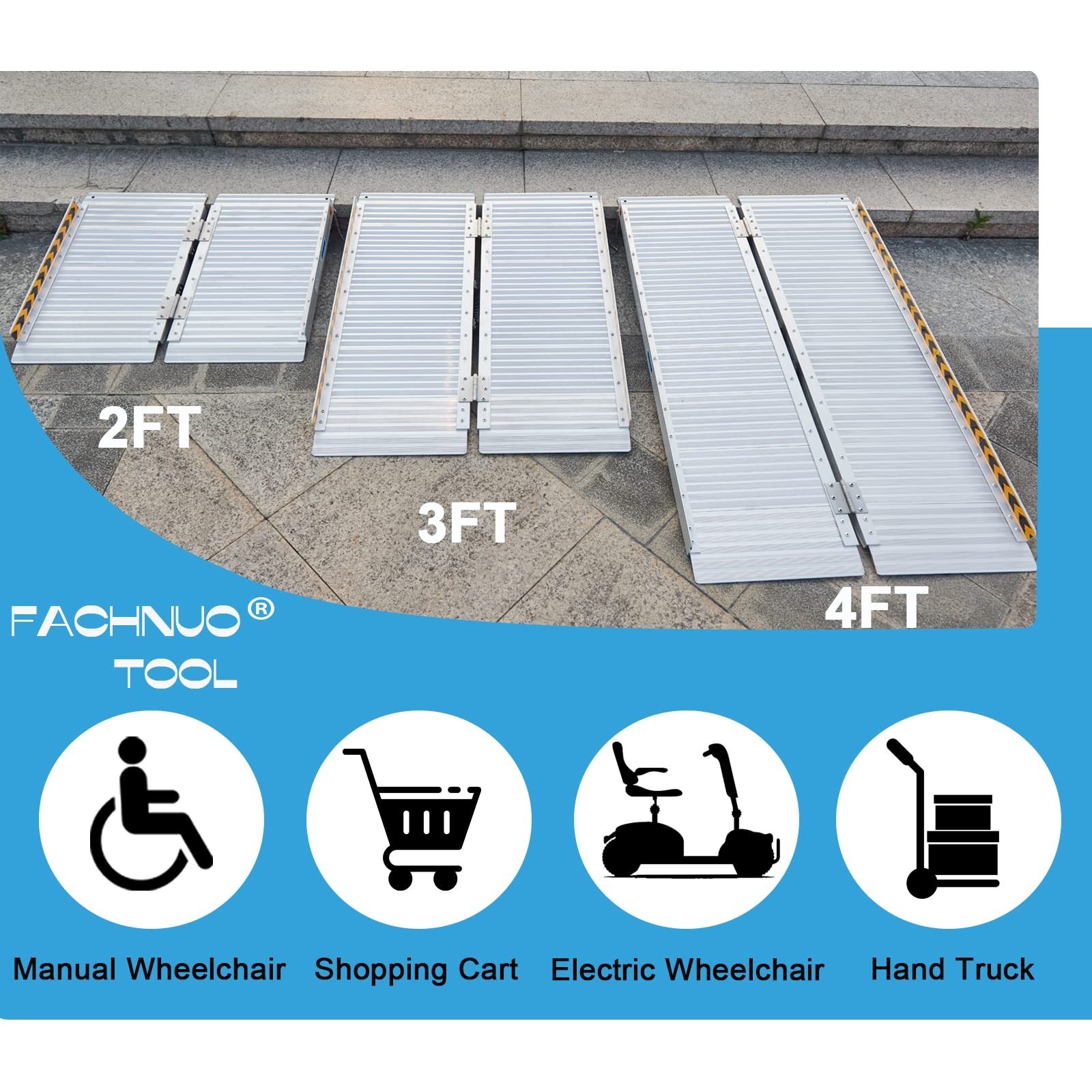 FACHNUO Portable Wheelchair Ramp 2FT, Non-Skid Aluminum Folding Threshold Ram…