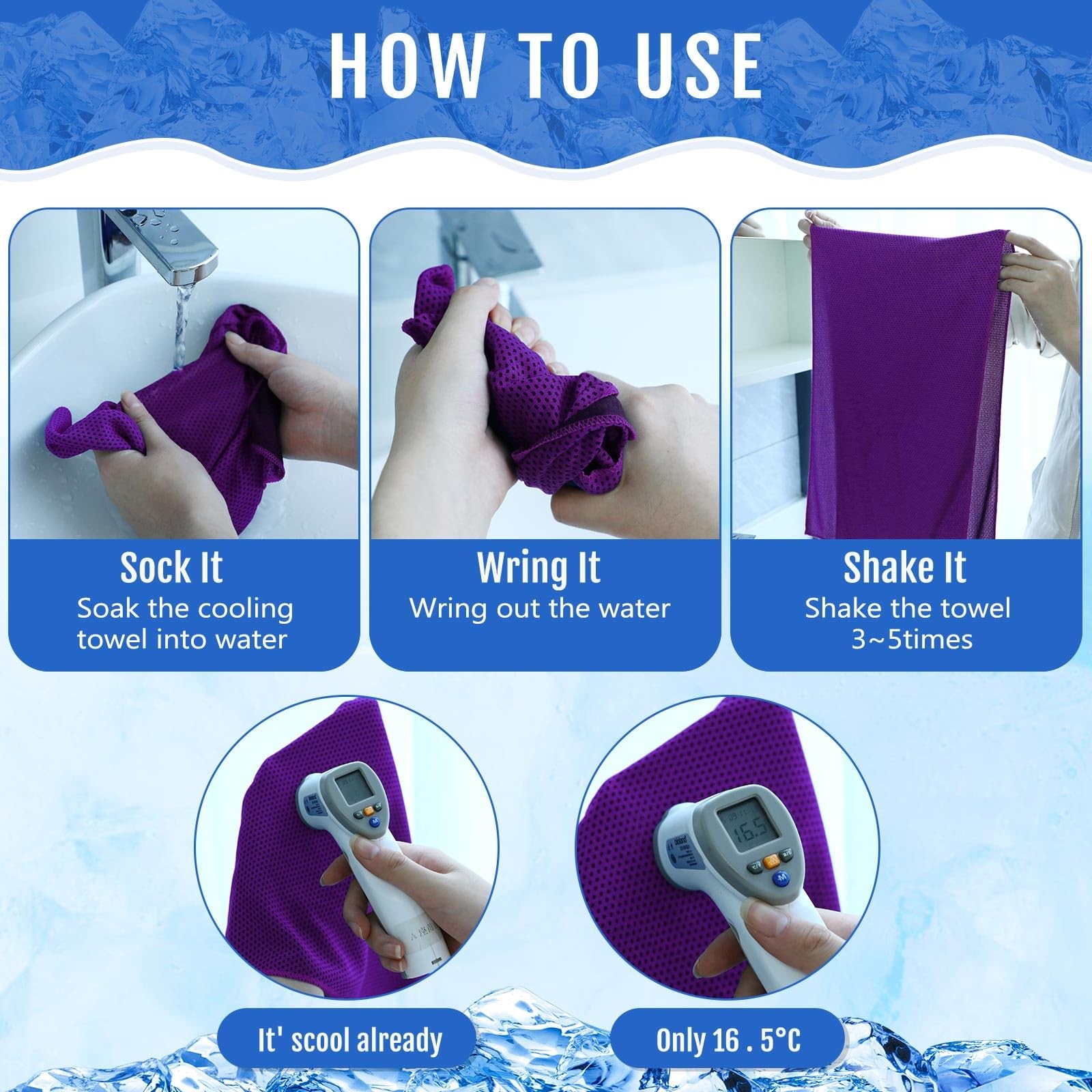Hosuly 30 Pack Cooling Towels, 40&Prime;x12&Prime; Ice 40 x 12 inches, Dark Blue, Purple