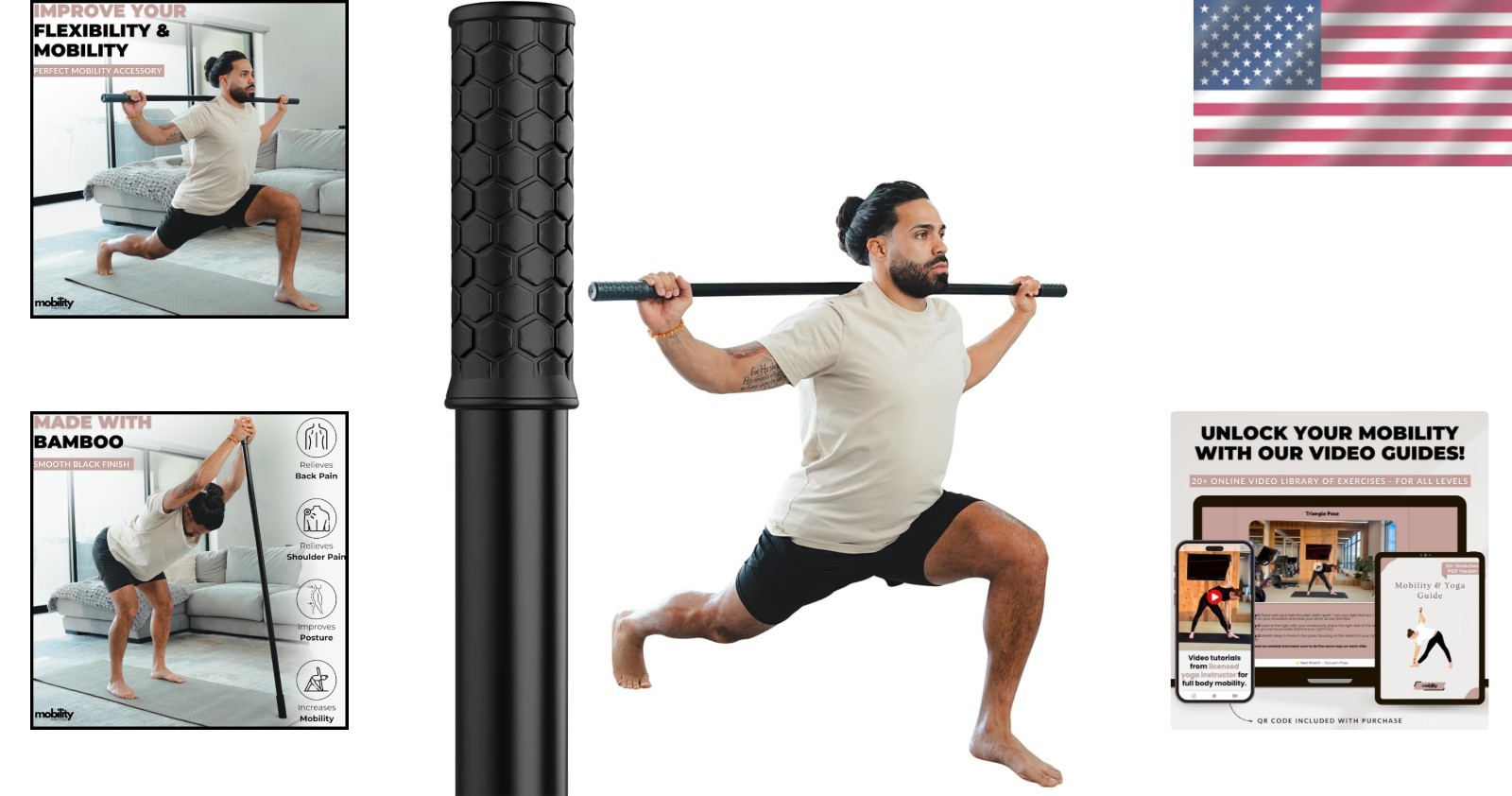 5ft Bamboo Stretching Stick with Non-Slip Handles – Enhance Balance & Posture