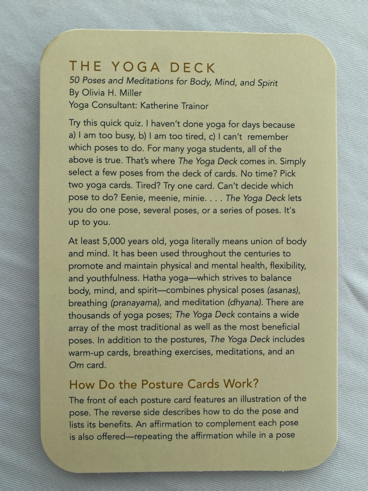 The Yoga Deck 50 Poses Meditation Cards Olivia H Miller 2001 Box No Lid Set