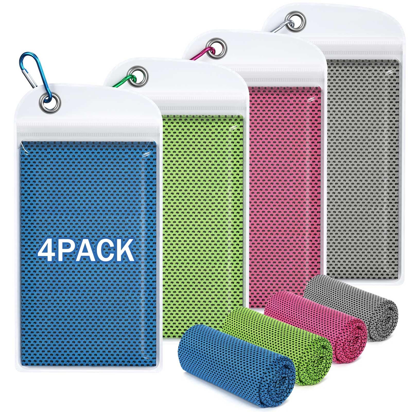 Hemndic 4 Pack Cooling Towels (40&Prime;x12&Prime;), Soft 40&Prime;x12&Prime;, Blue/Green/Pink/Gray