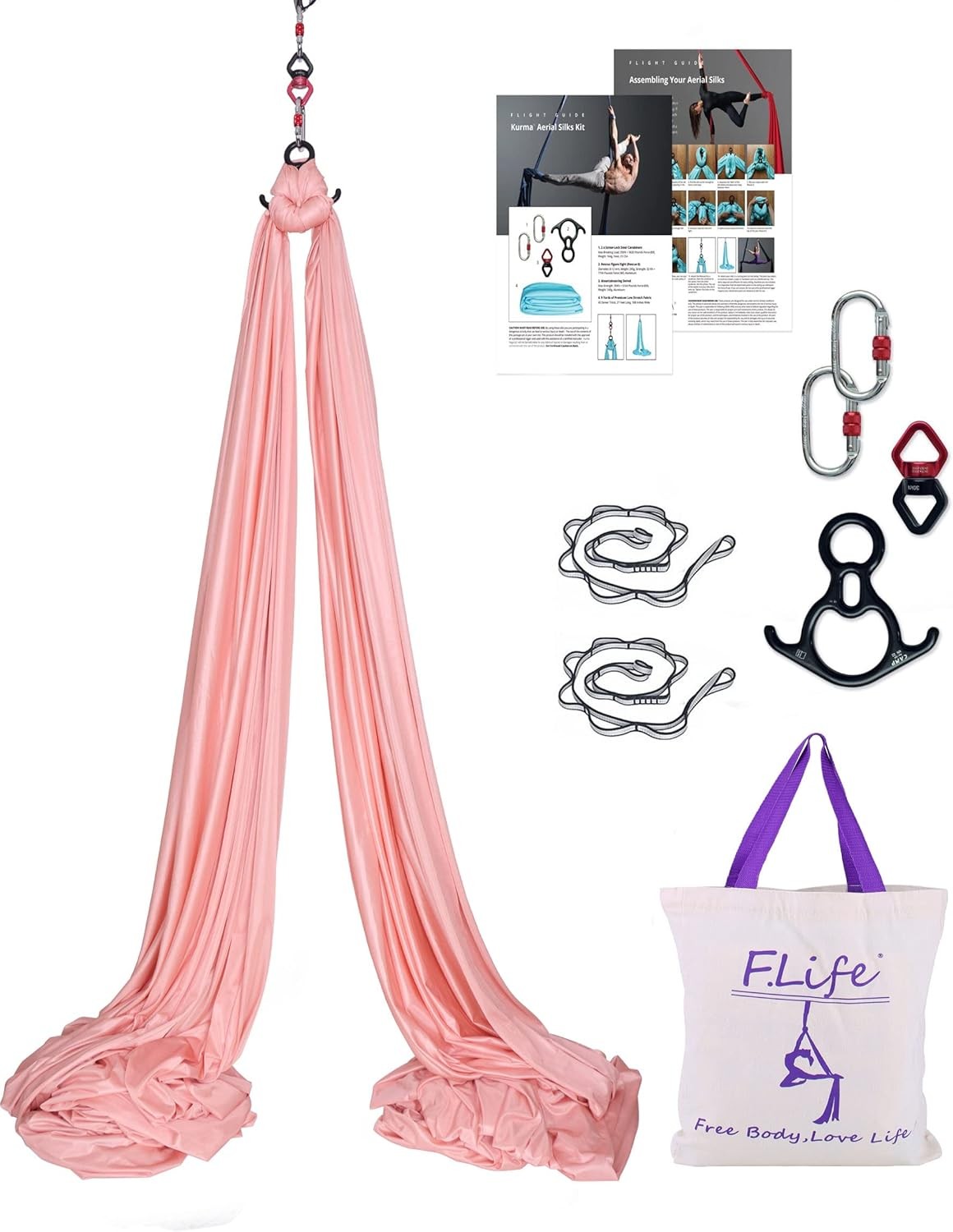 Aerial Silk 10 Yards Kit Durable Aerial Yoga Hammock W/ Hardware & Guide Aerial