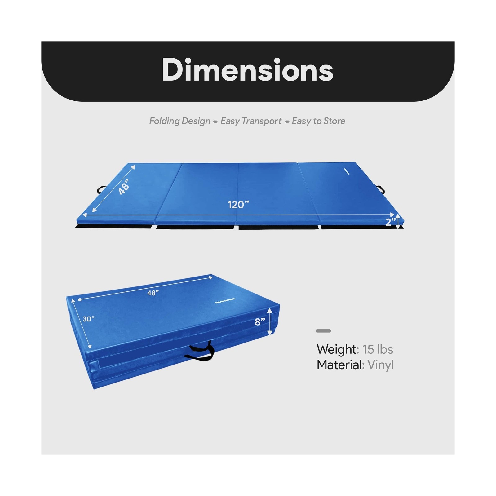 BalanceFrom 10×4 Feet 4-Panel Folding Gymnastics Mat – 2-Inch Thick Pad wi