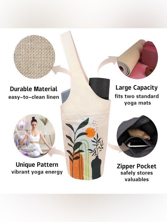 Yoga Mat Carrier Bag Boho Plants Tote Shoulder Gym Pilates Pocket Bag