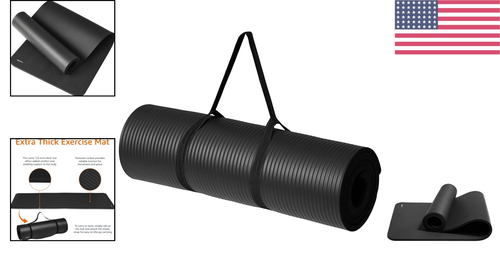 Hand-Washable 1/2 Inch Foam Yoga Mat with Traction & Elastic Carrying Strap