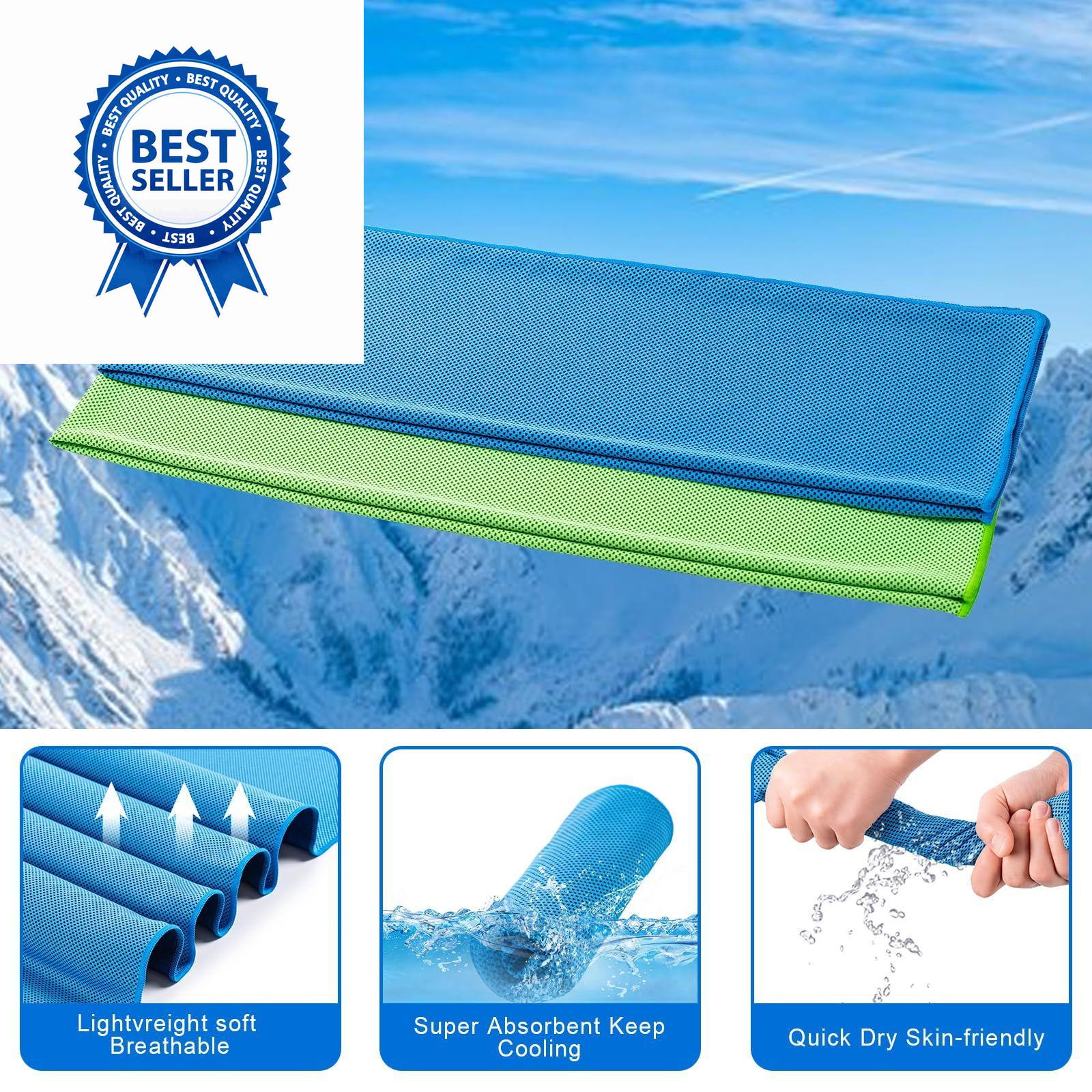 CADONO 4 Pack Cooling Towel (40&Prime;x12&Prime;), Soft Large, Light Blue/Green/Pink/Grey