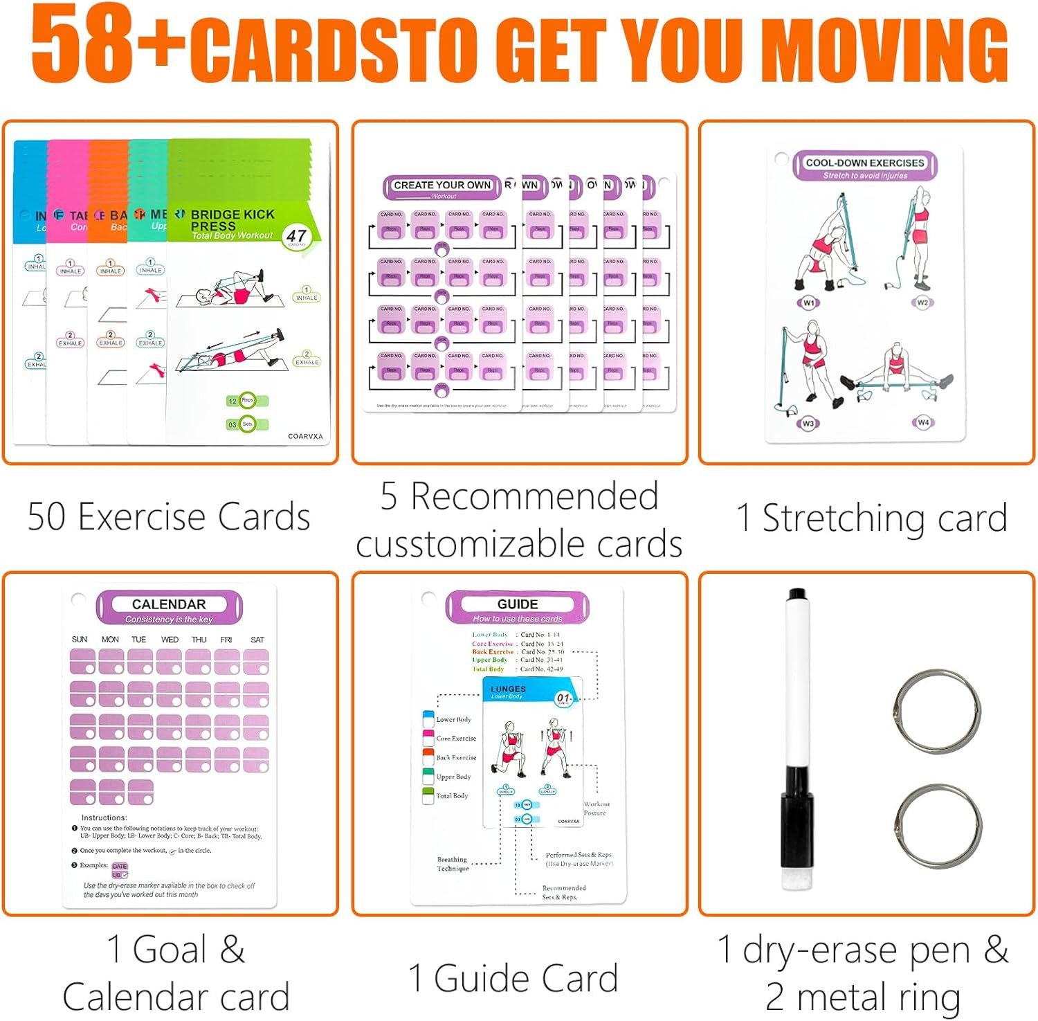 Pilates Bar Workouts for Women-58 Exercise Cards with Pilates Stick Work Out Pos