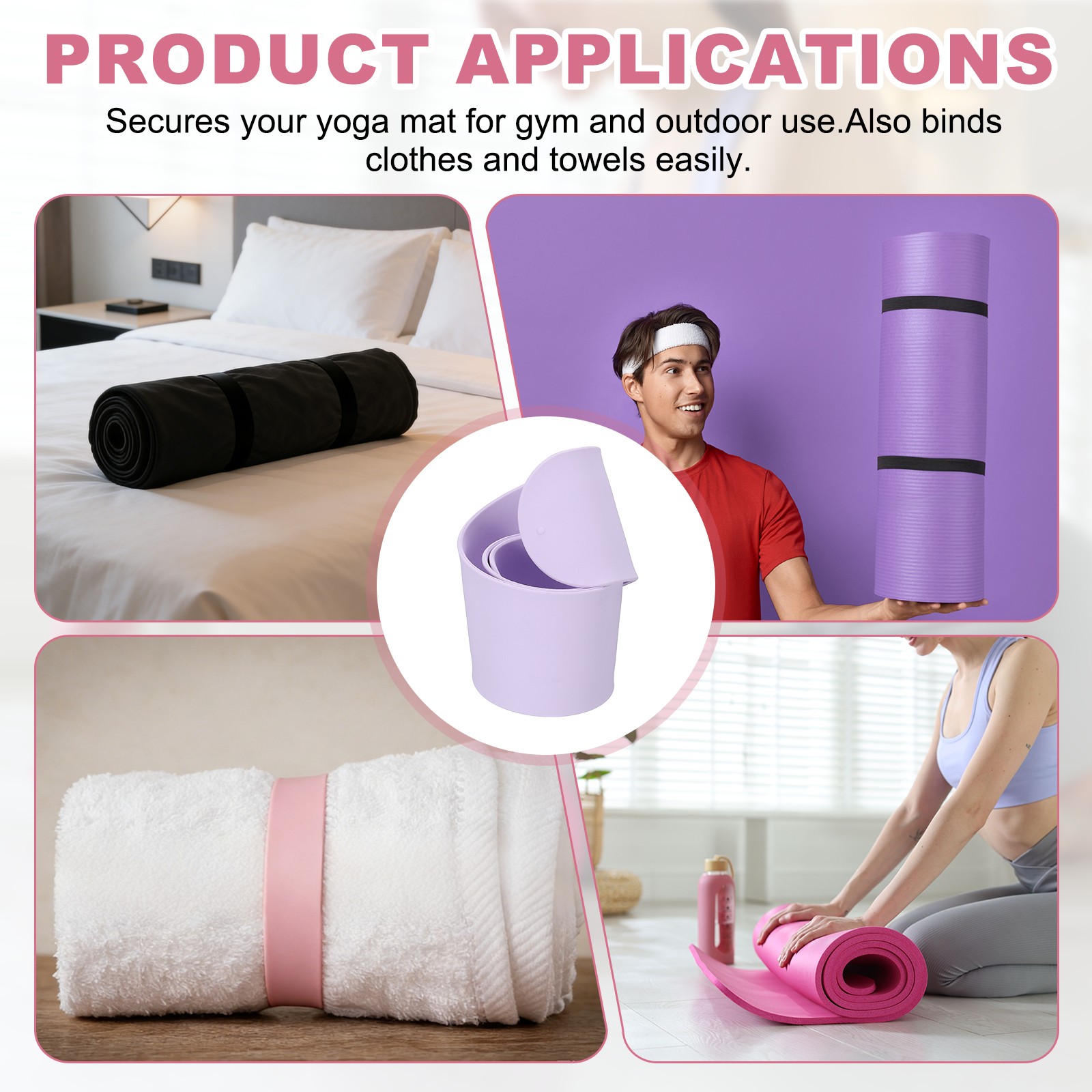Yoga Mat Strap Slap Band One Snap Yoga Mat Slap Band, Light Purple