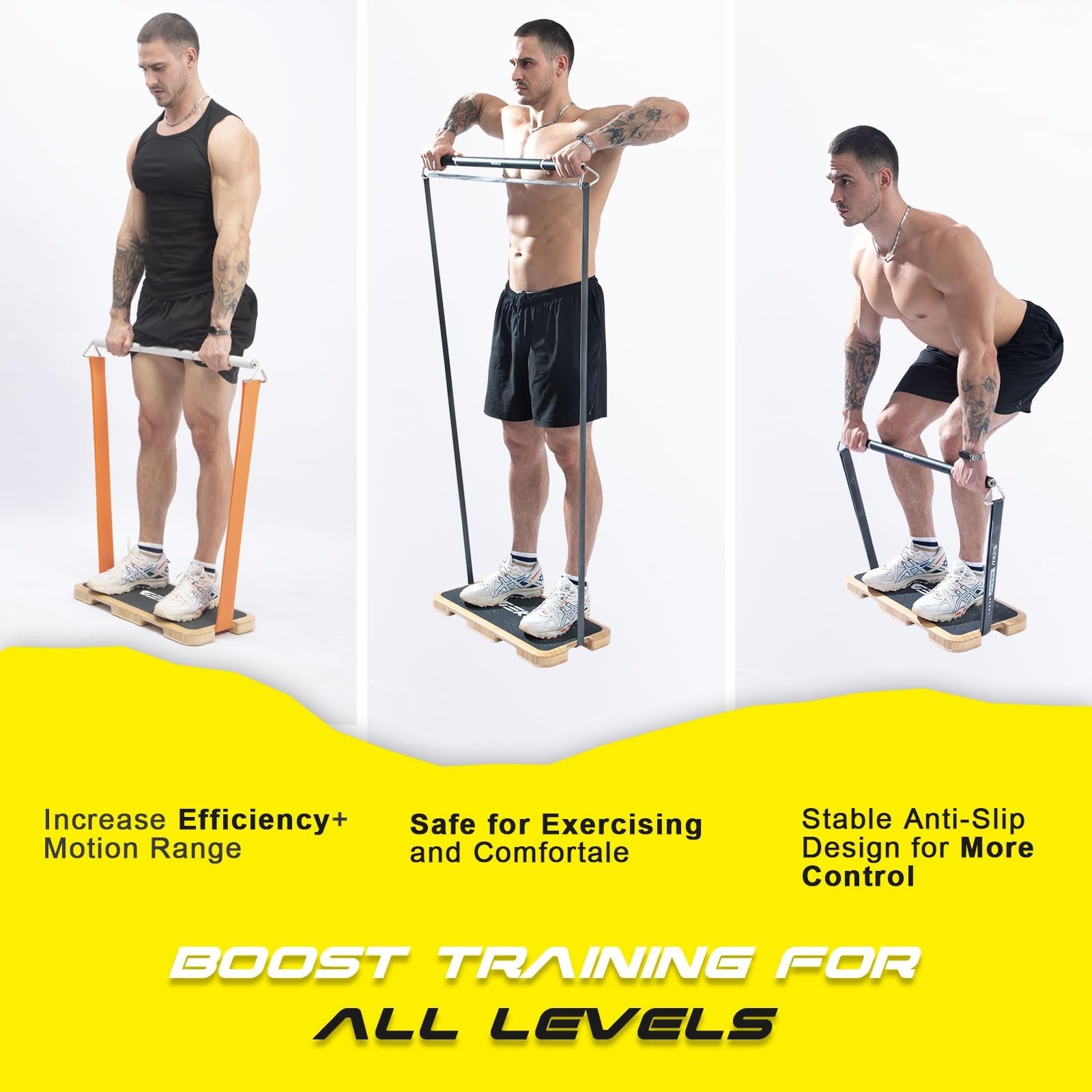 Resistance Band Workout Footplate – Wood Exercise Platform with Non-Slip Surf…
