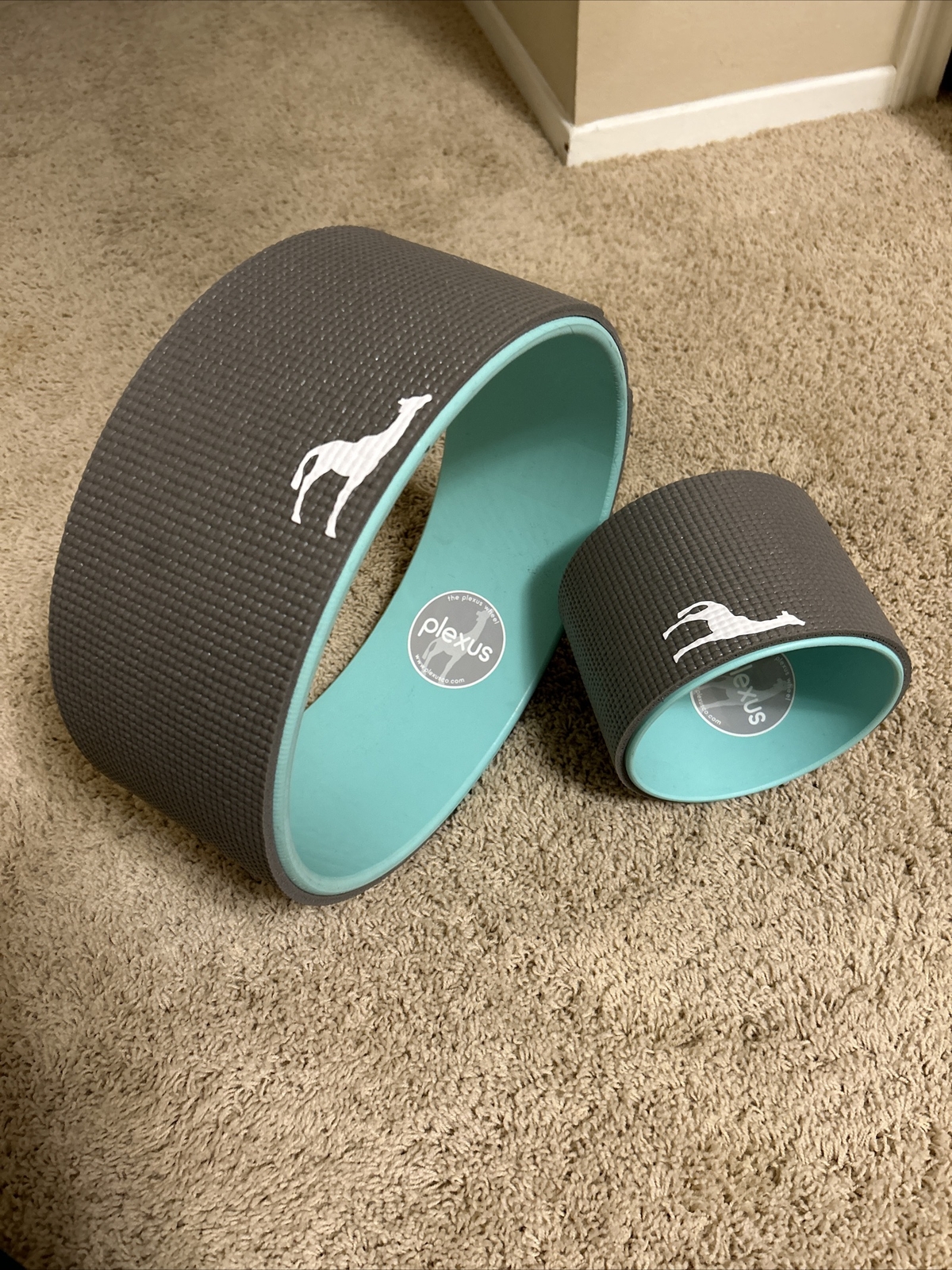 Chirp Plexus Wheel Set Of 2 Stretch Yoga Roller 12&Prime; 6&Prime; Grey & Aqua