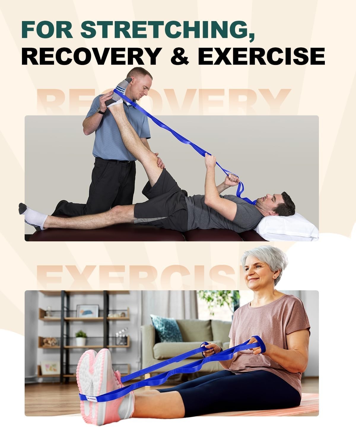 Durable Polyester Stretching Strap with 10 Loops for Enhanced Mobility and Rehab