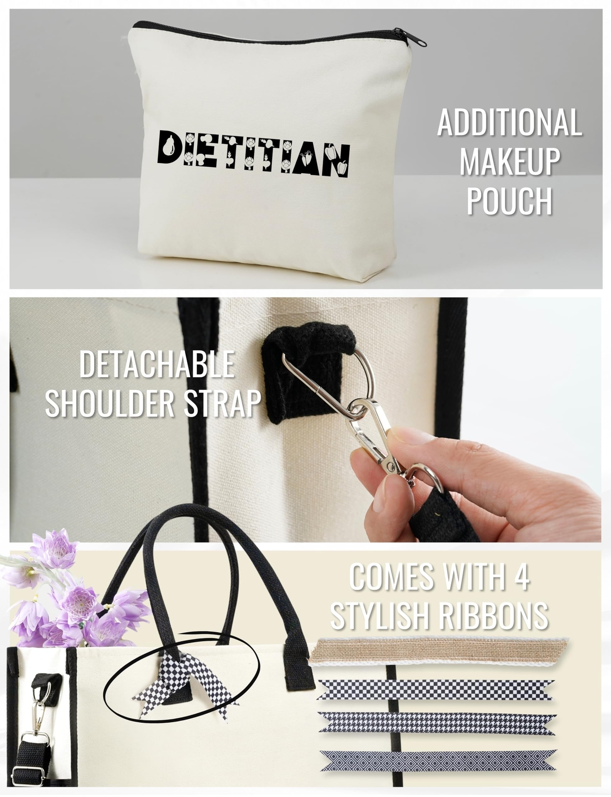 InnoBeta Dietitian Gifts, Canvas Tote Bag with Top Zipper Closure and Shoulde…