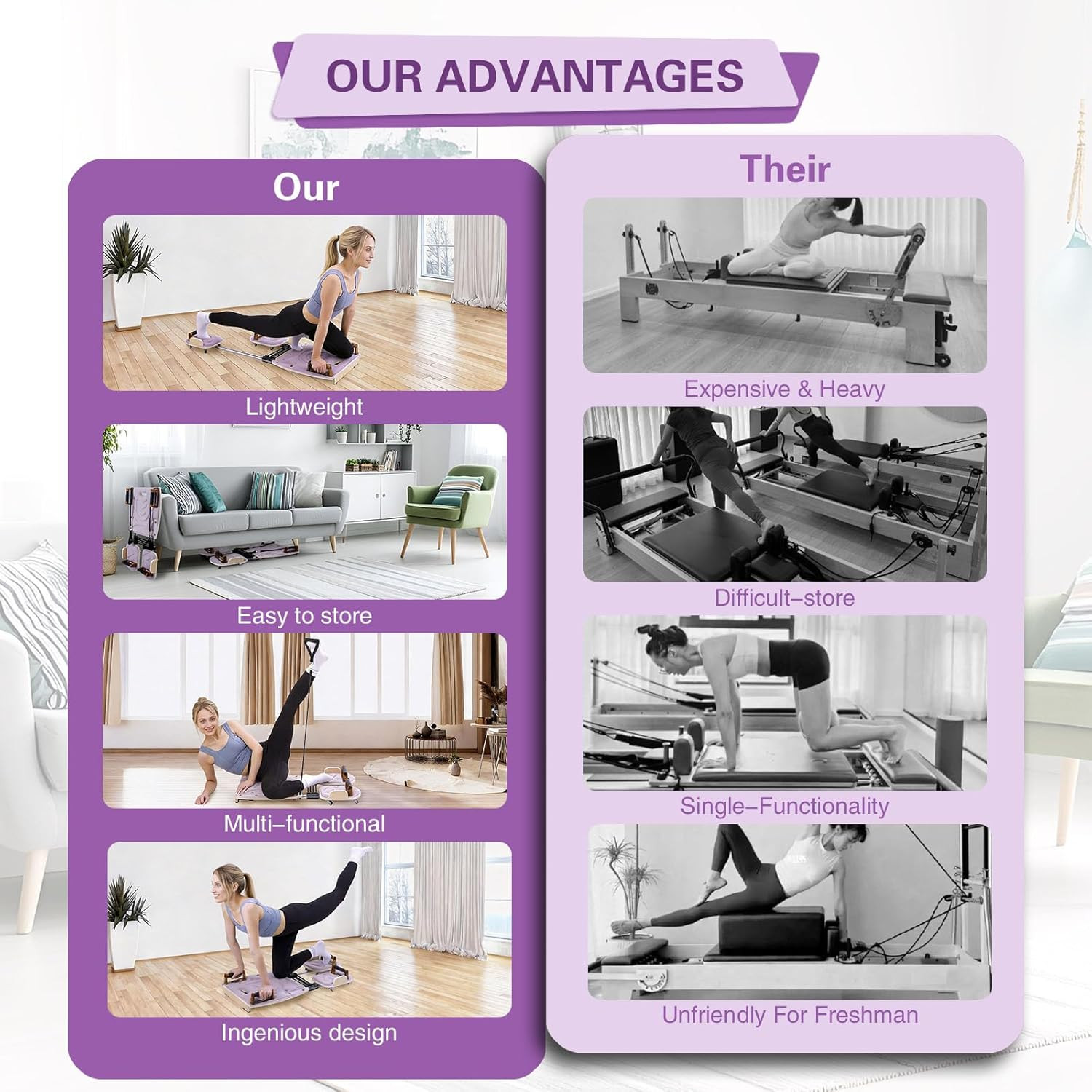 Pilates Board for Home, All-In-One Pilates Equipment with Wood Deck, Space-Savin