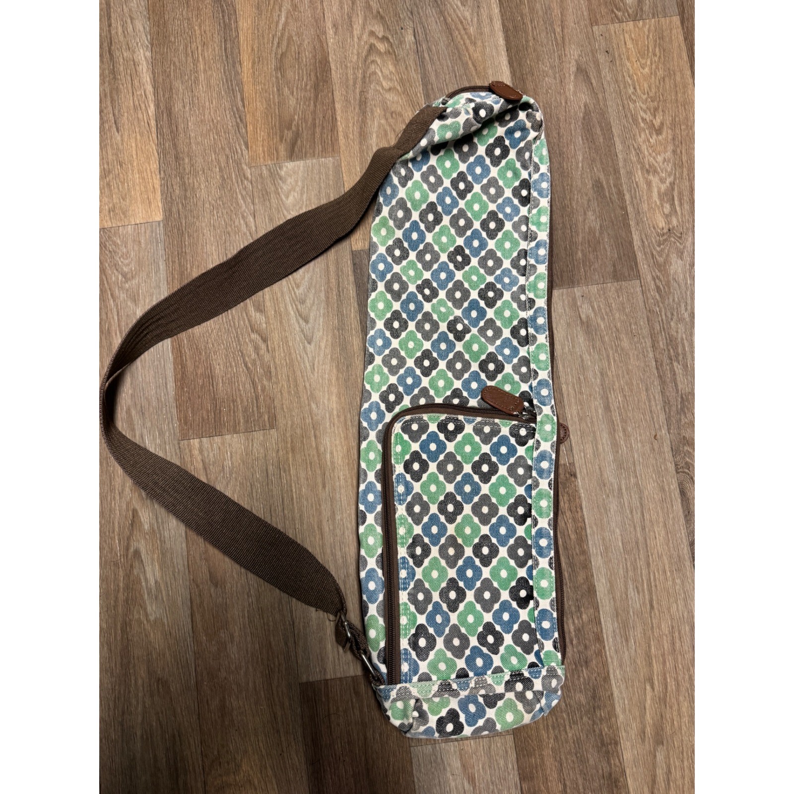 Orla Kiely Target Yoga Mat Bag Canvas Floral Print Blue Green Grey Sling Carrier