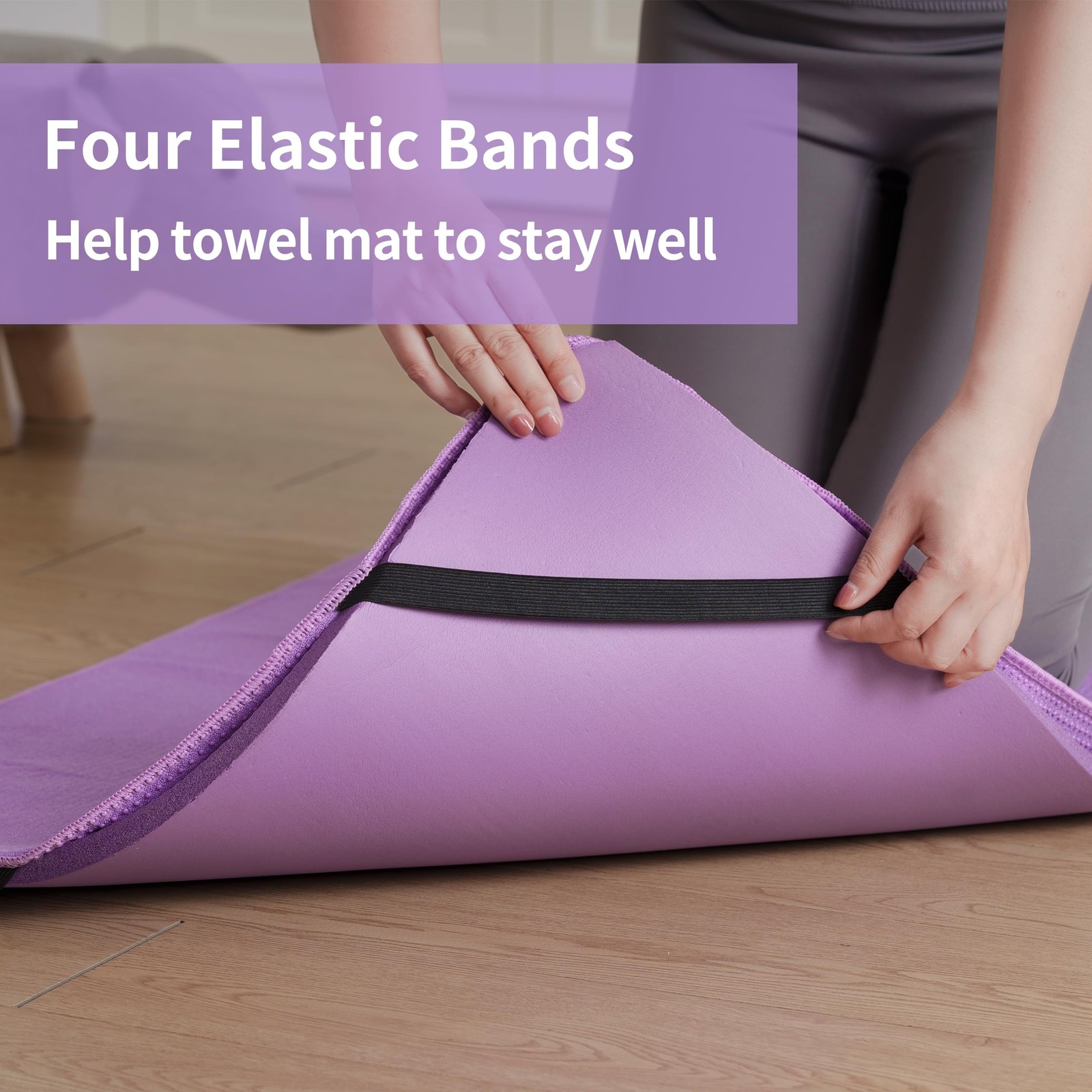 MICROFI Microfiber Hot Yoga Towel Mat, 24 x 72 inches, with Non-Slip Purple