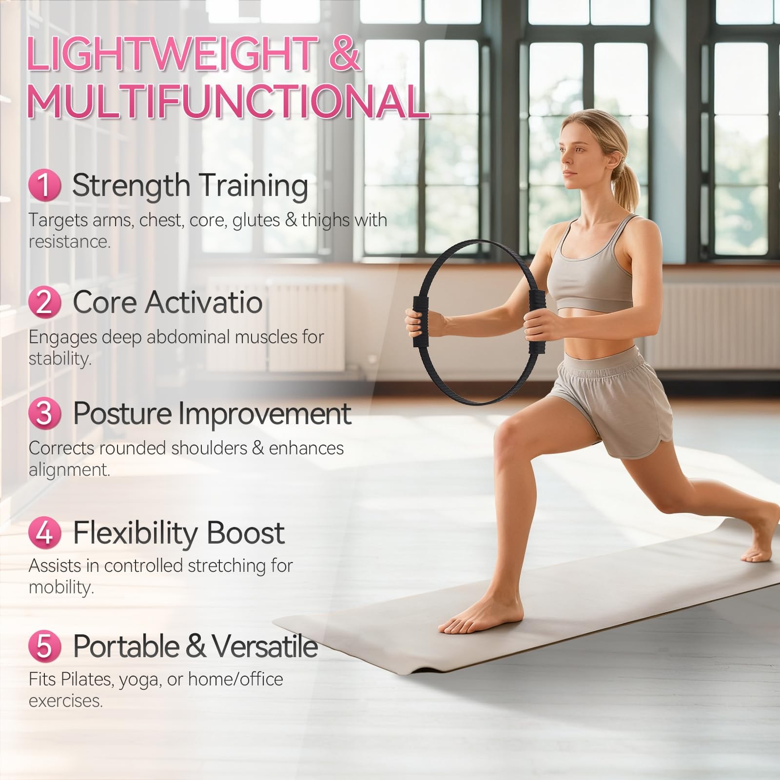 Zmarthumb Pilates Ring, 13.5&Prime; Silicone Magic Fitness Circle with Pink