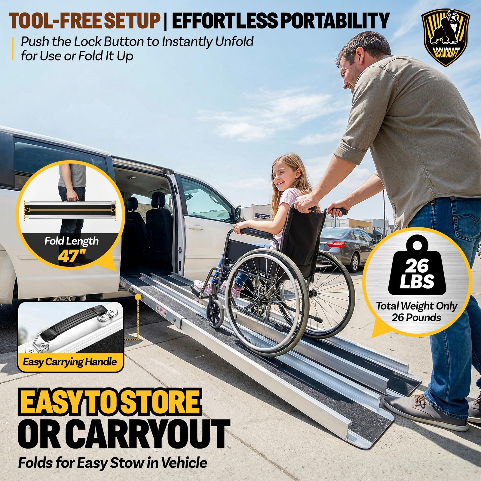 7FT Adjustable Portable Wheelchair Ramp 2.0, 1200 LBS Capacity Ramps for Whee…