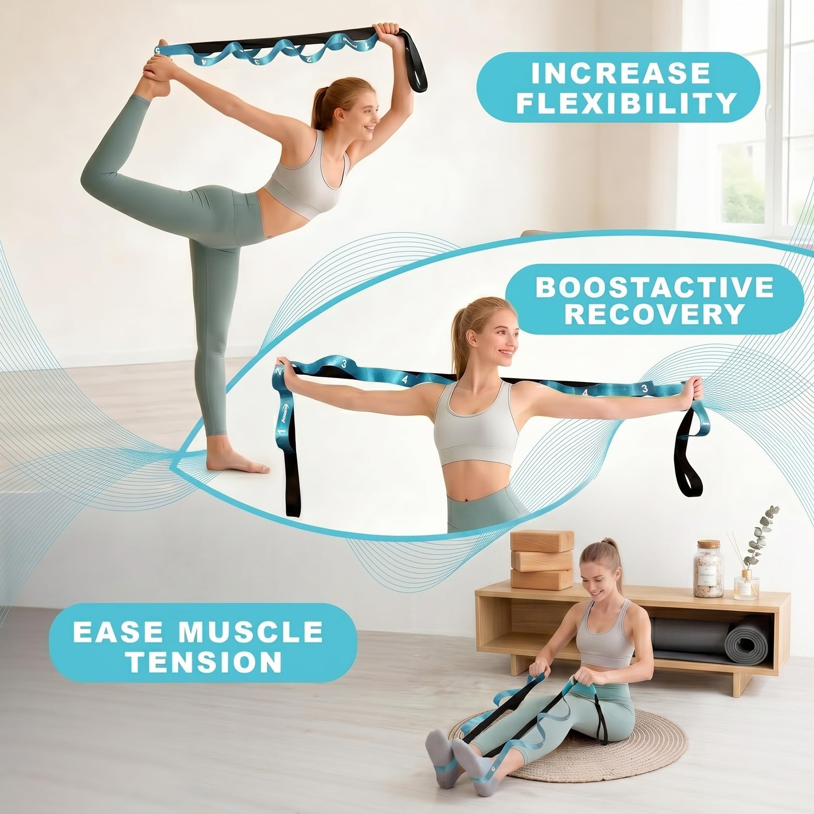 Stretching Strap with Loops for Physical Therapy,Yoga Strap for Stretching,Ho…