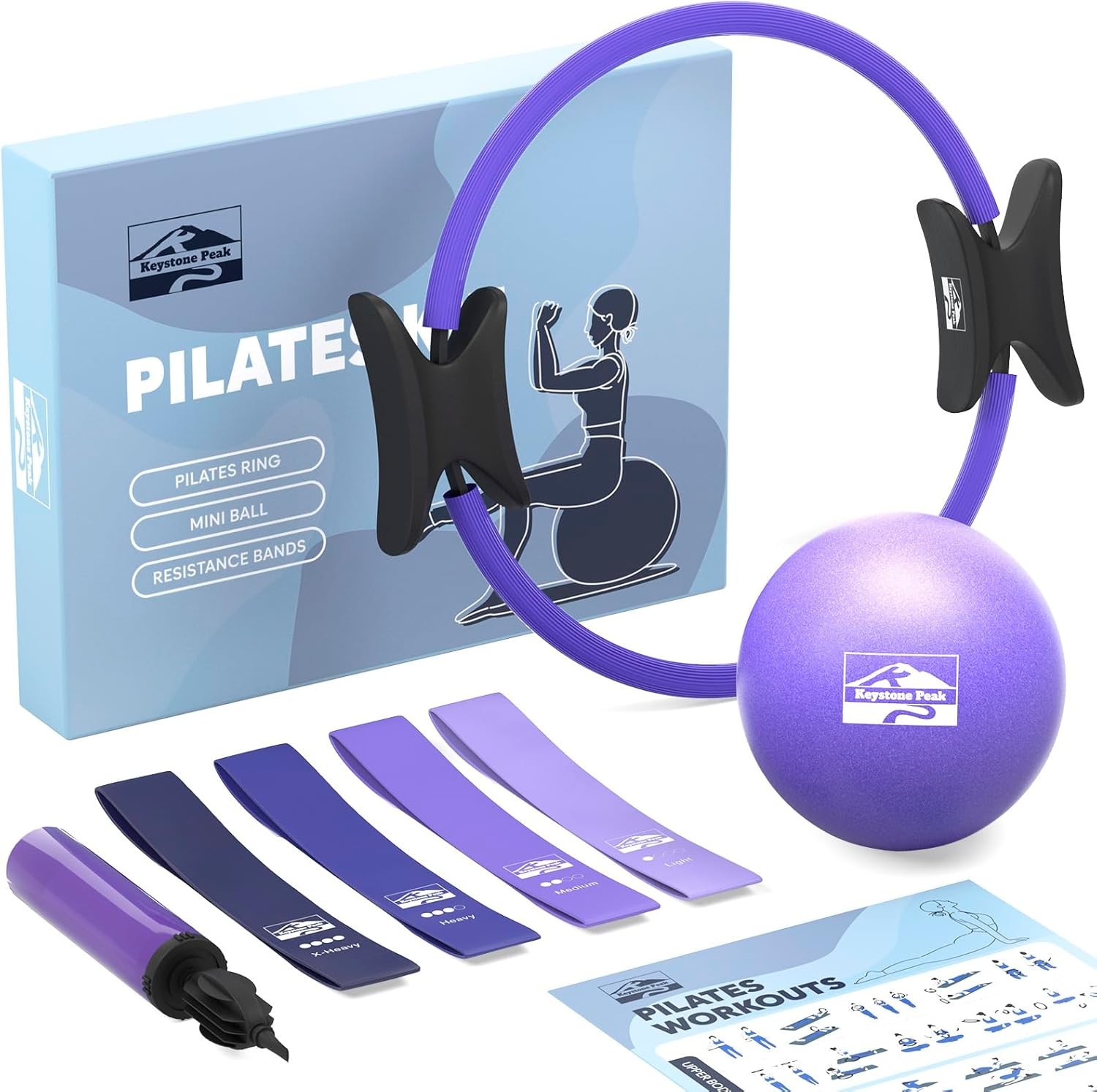 Pilates Ring and Ball Set, at Home Pilates Kit with 14&Prime; Exercise Ring, Purple
