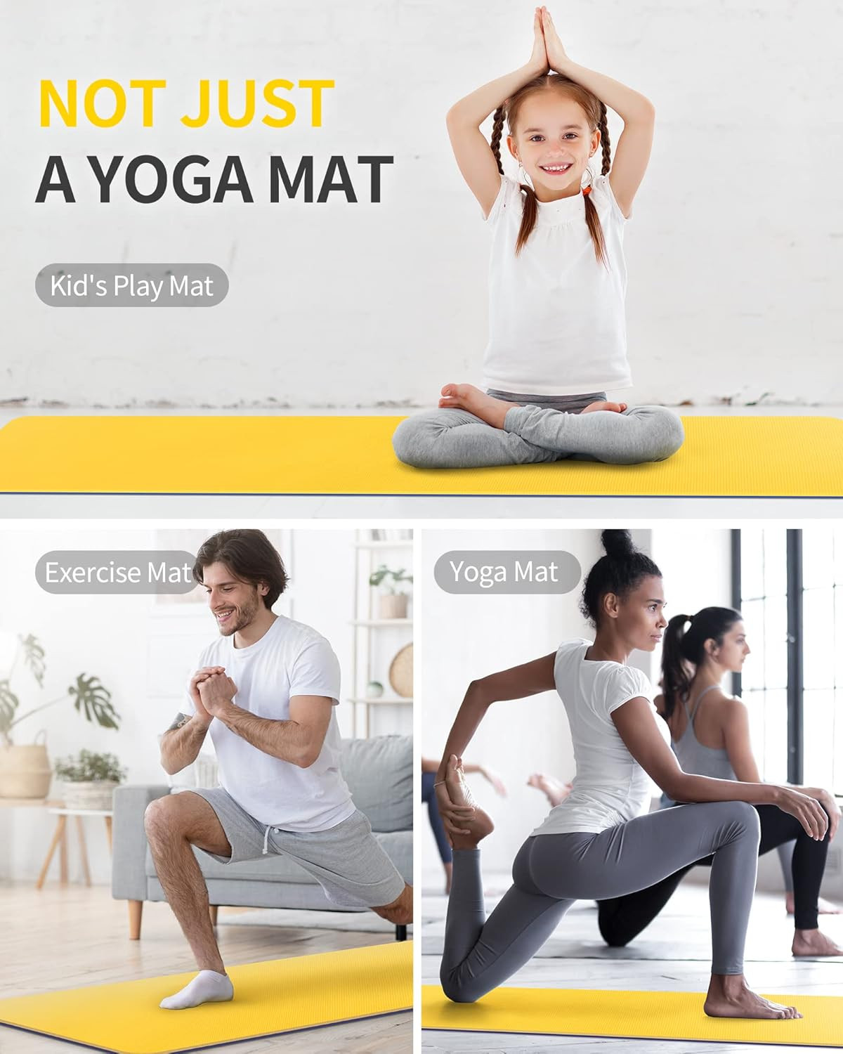 Yoga Mat for Women Men Kids, 1/3 & 1/4 & 2/5 Inch Extra Thick Yoga Mat Non Slip,