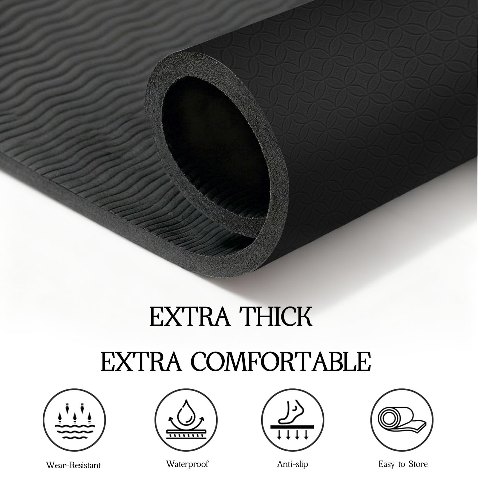 Extra Large Non-Slip Yoga Mat – Thick Durable Exercise Mat for Home Workout, Pil